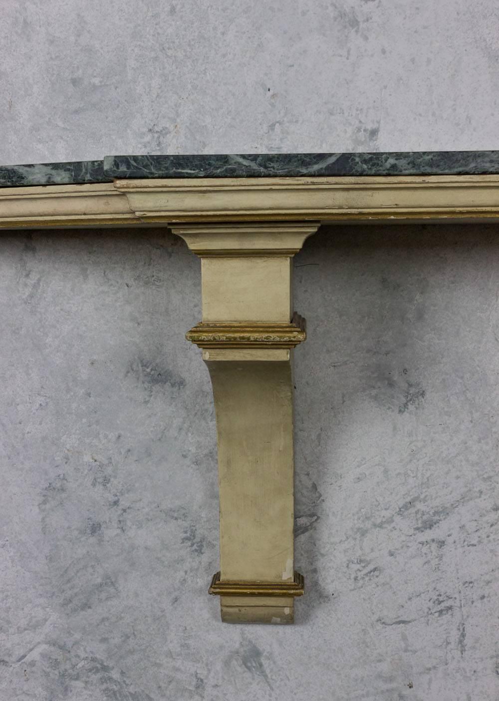 Mid-20th Century French Painted and Gilt Wall-Mounted Console with Green Marble