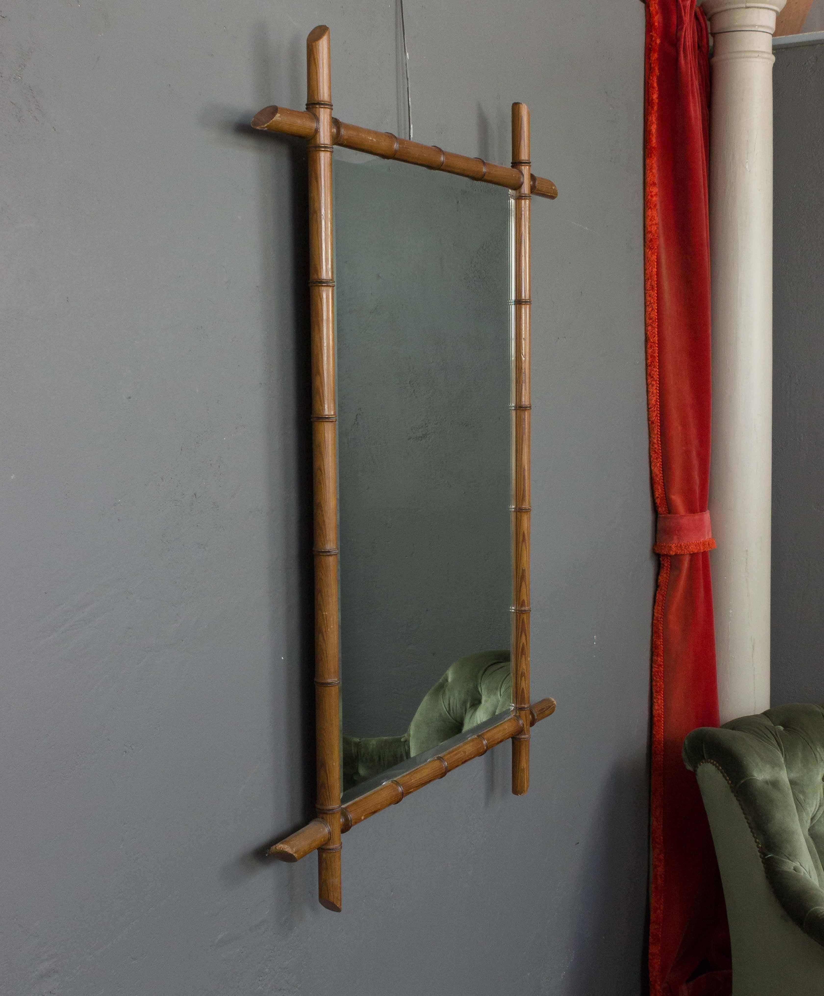 French Early 20th Century Faux Bamboo Mirror In Good Condition In Buchanan, NY