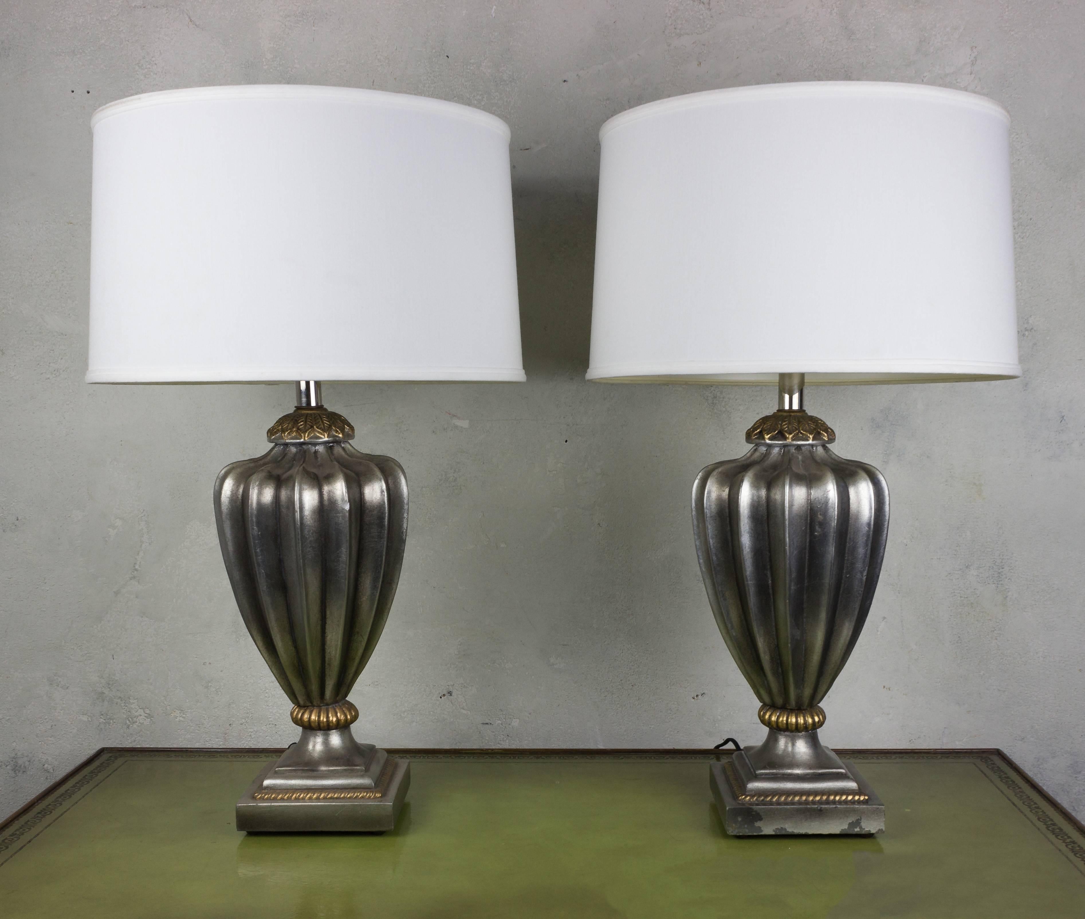 Pair of Silvered French Mid-Century Sculpted Resin Lamps With Gilt Accents 3