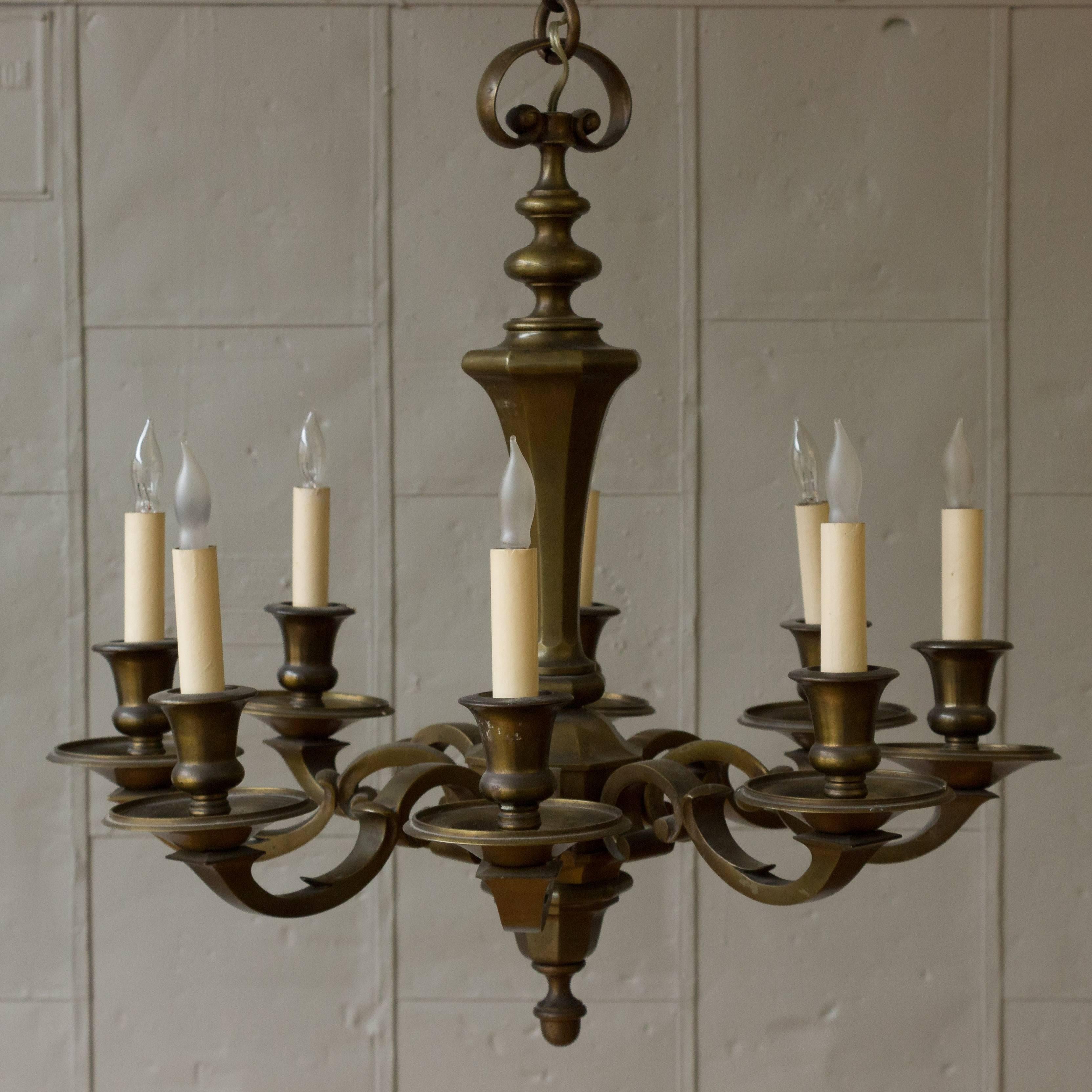 Mid-20th Century Small French 1940s Bronze Chandelier For Sale