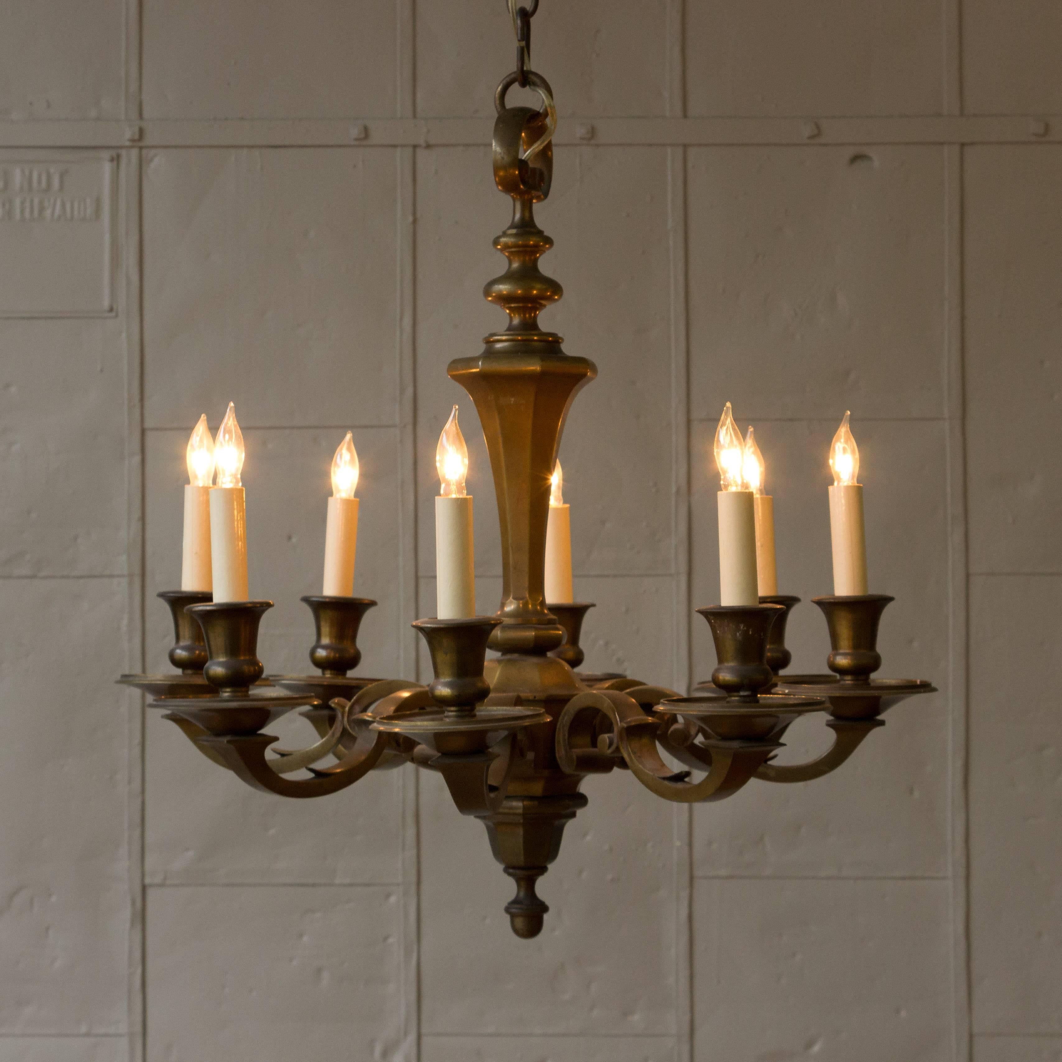 Small French 1940s Bronze Chandelier For Sale 1