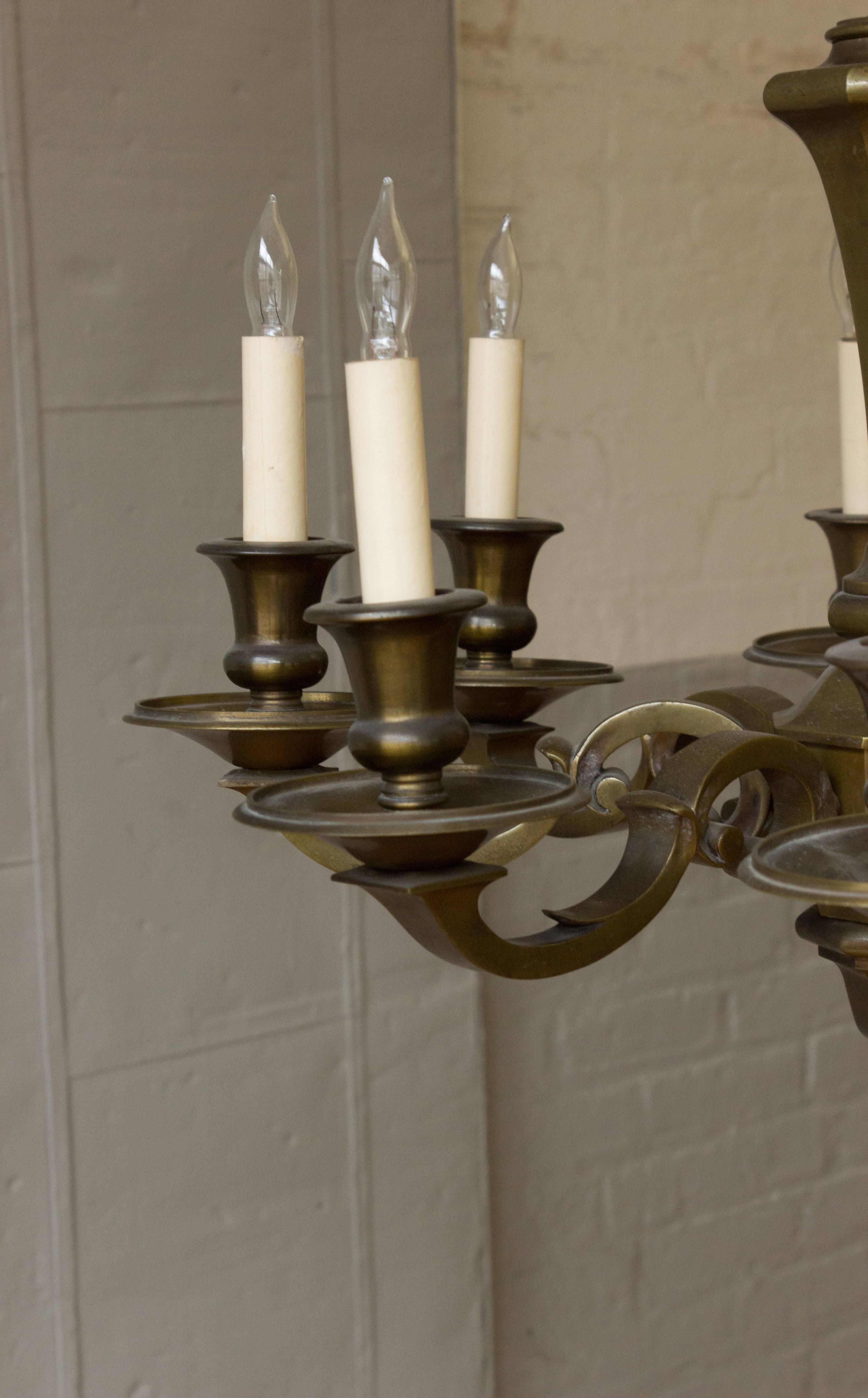 Small French 1940s Bronze Chandelier In Good Condition For Sale In Buchanan, NY