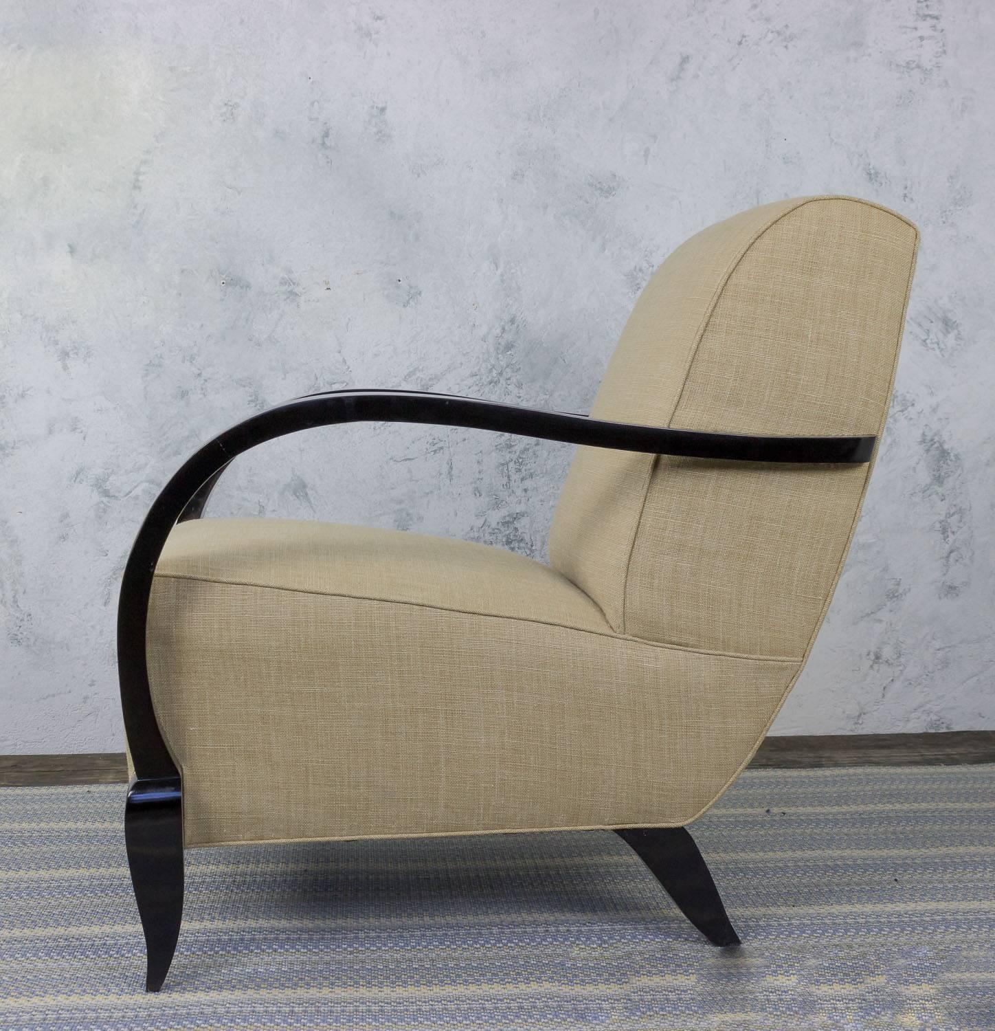 Fabric Pair of French 1940s Art Deco Armchairs