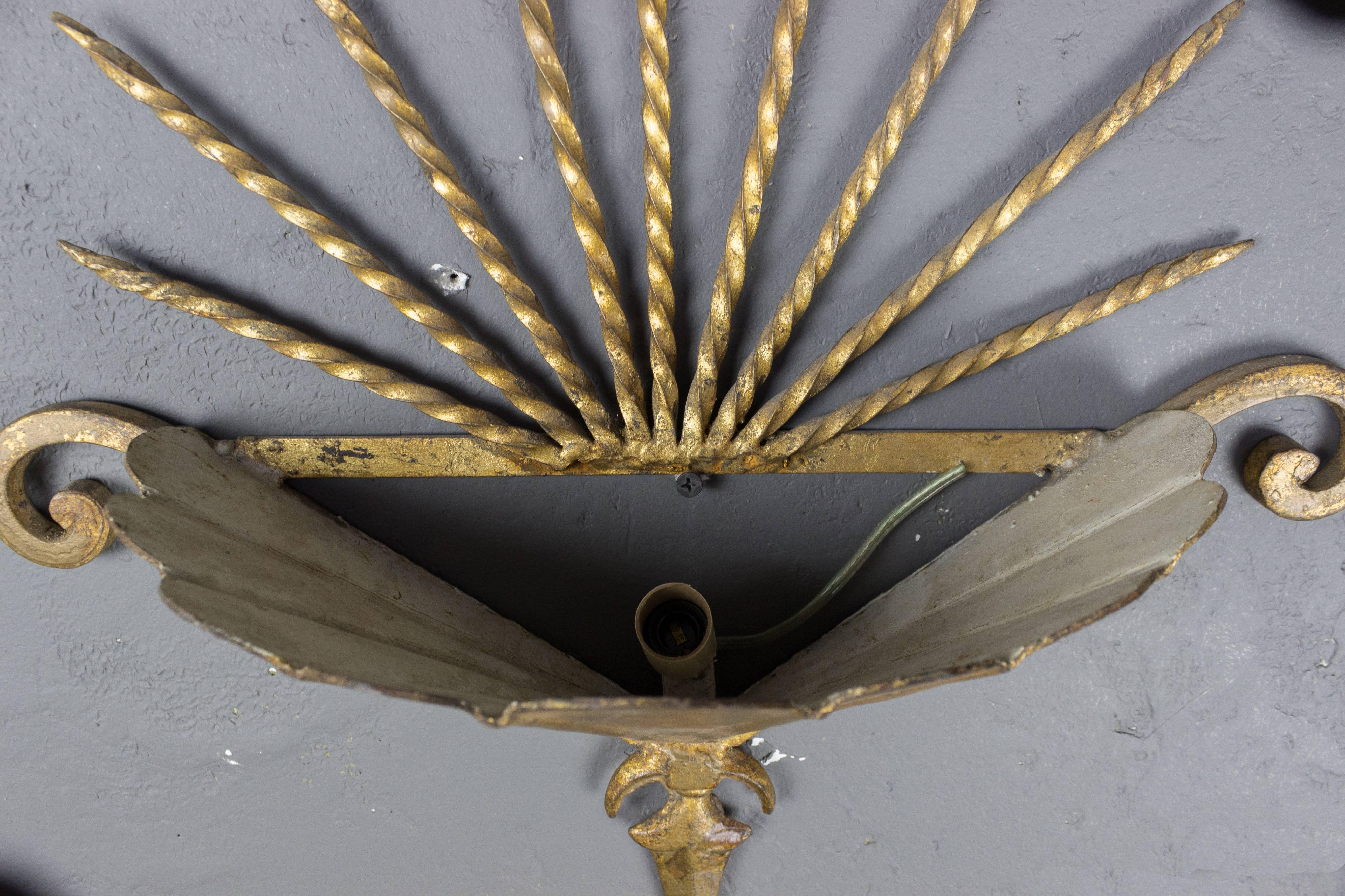 Large Spanish Gilt Metal Wall Light For Sale 1