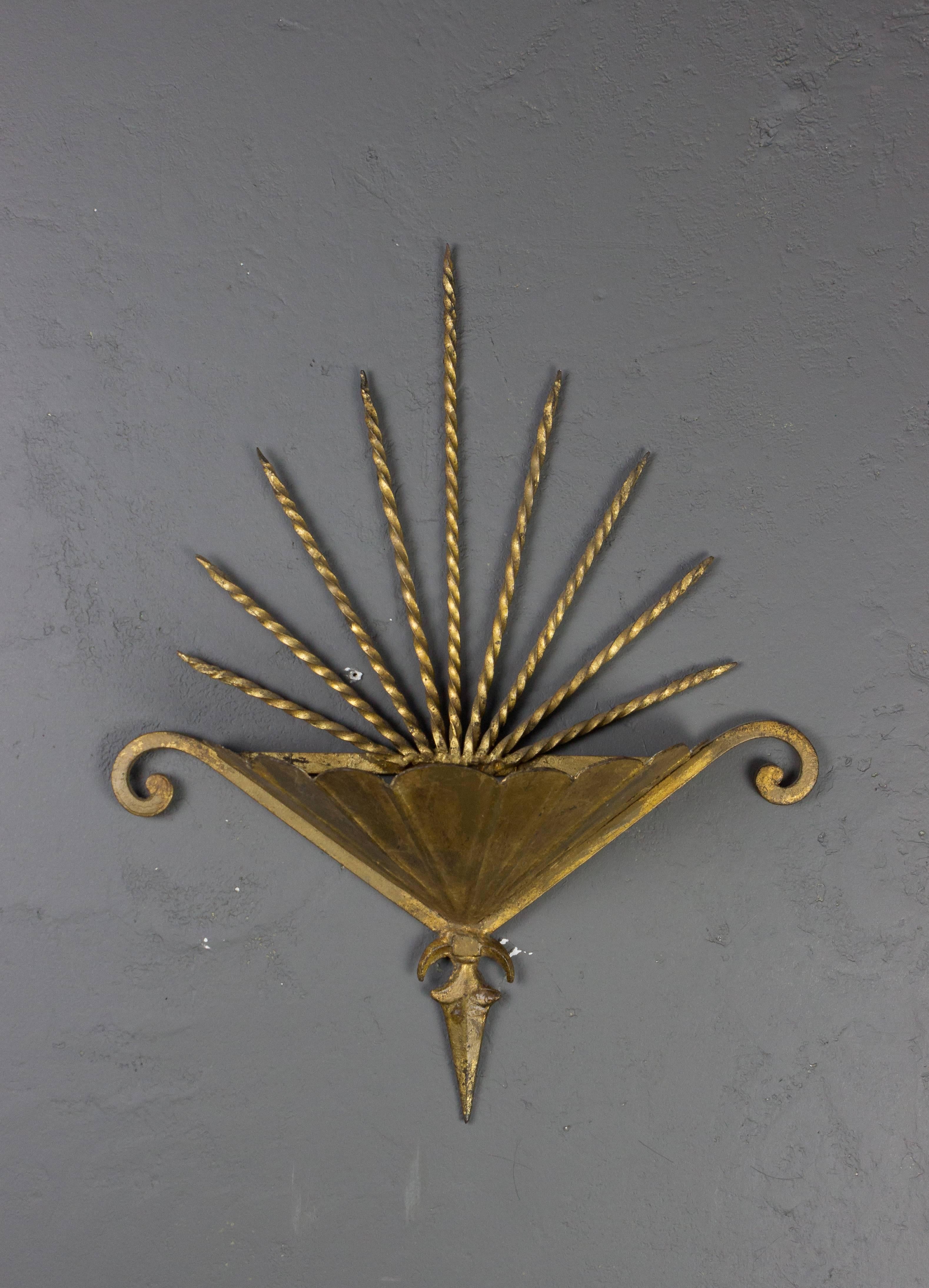 Large Spanish Gilt Metal Wall Light For Sale 2