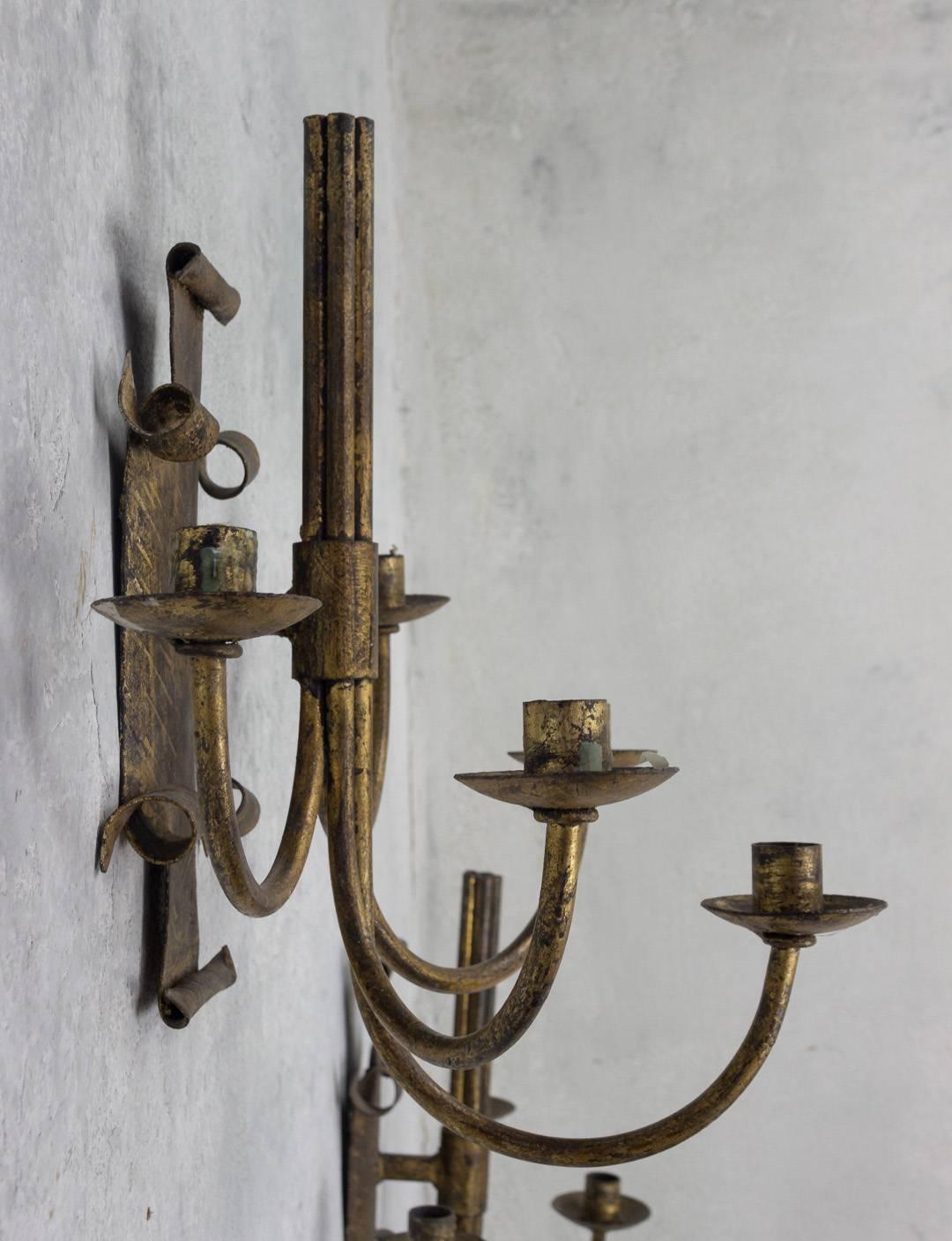 Pair of Spanish Gilt Metal Sconces With Five Arms For Sale 2