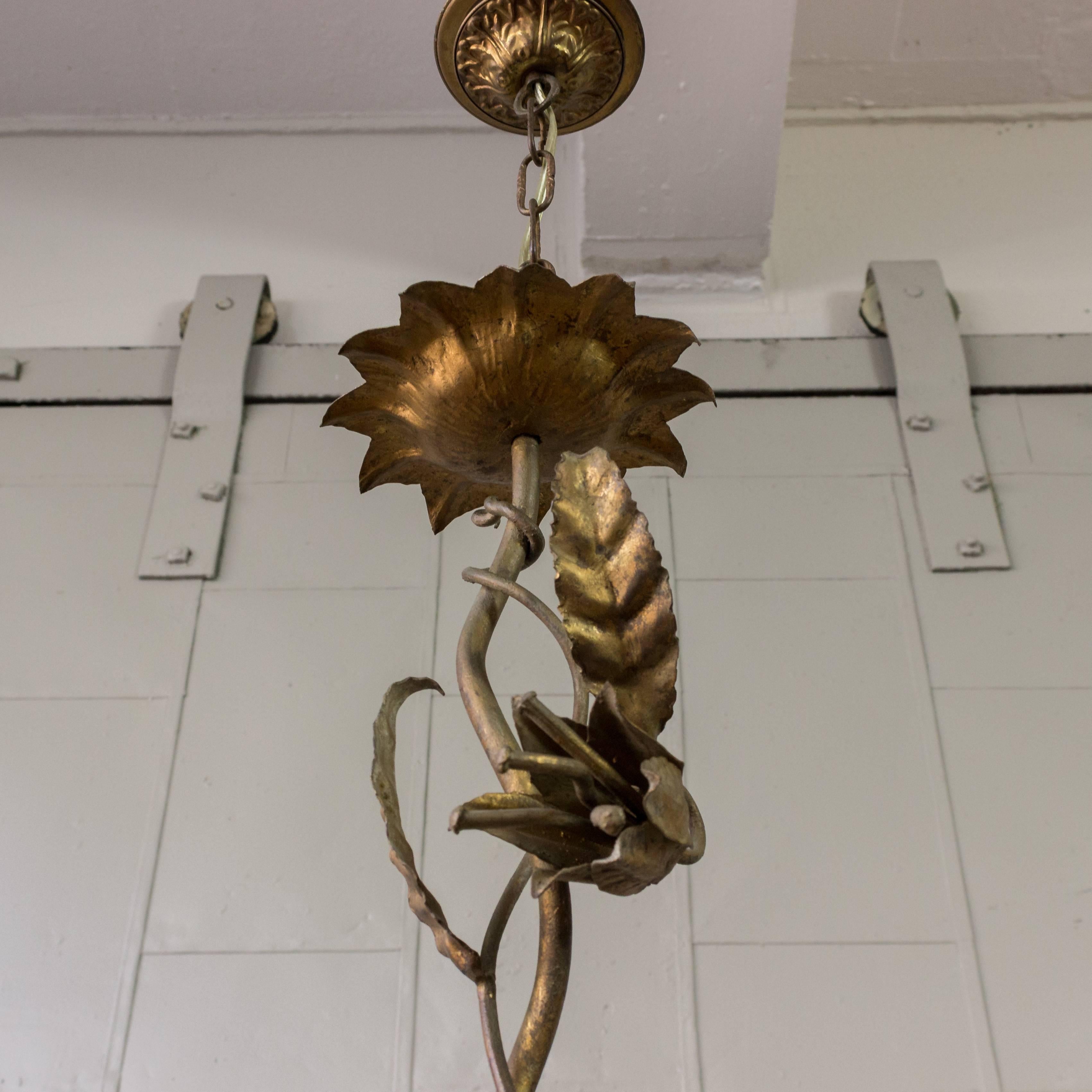 Whimsical Gilt Iron Chandelier In Good Condition In Buchanan, NY