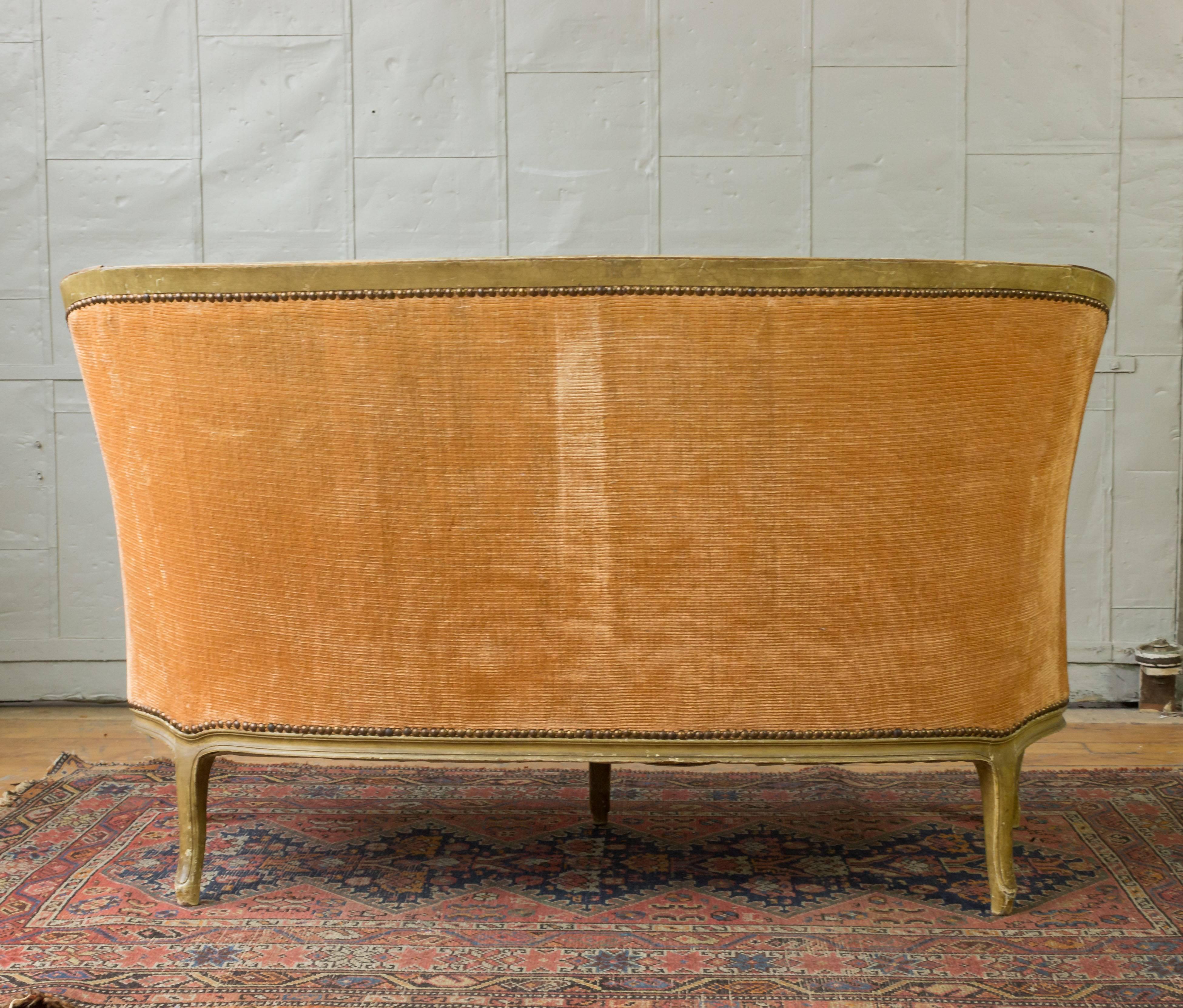 Small French Louis XV Style Settee in Pale Apricot Velvet 2