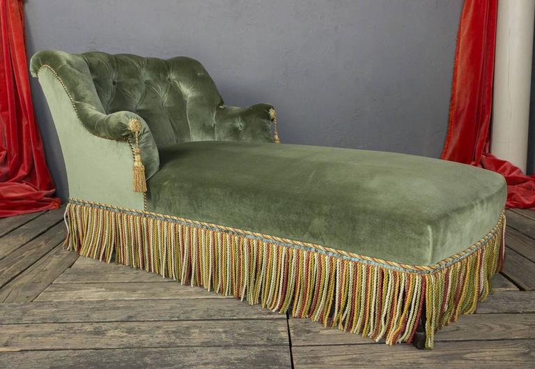 Elegant French Chaise Longue in Green Velvet at 1stDibs green velvet