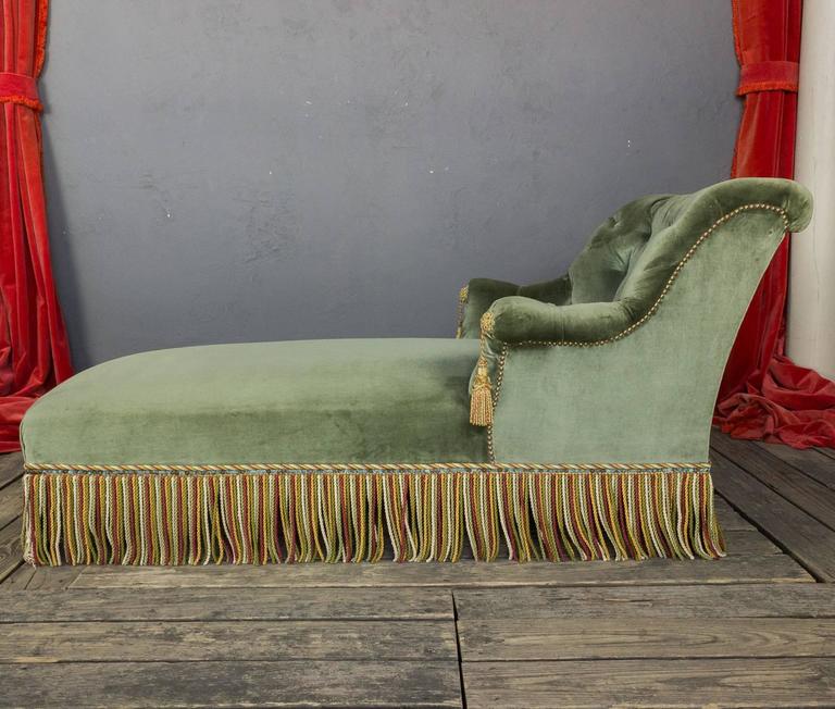 Elegant French Chaise Longue in Green Velvet at 1stDibs green velvet