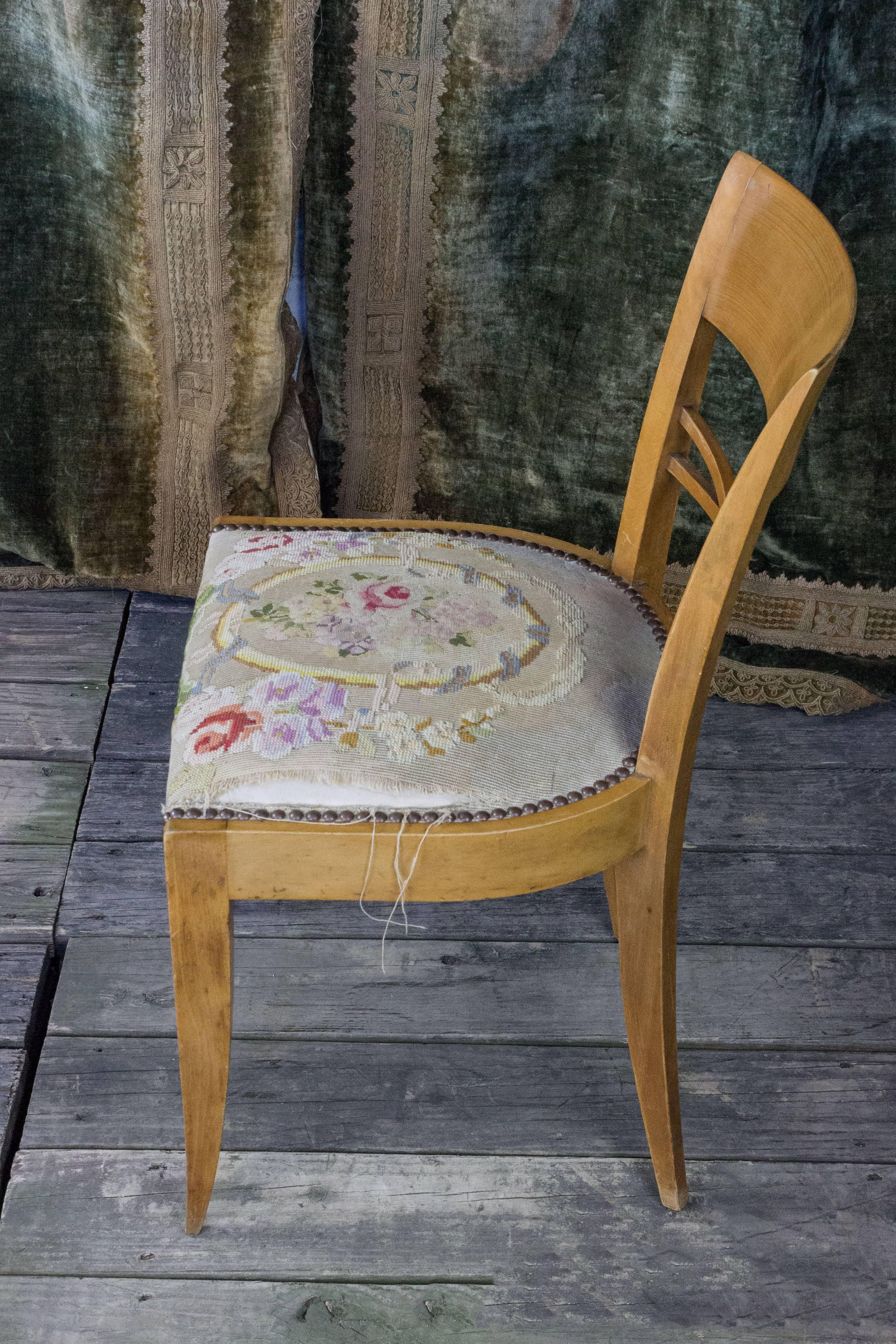 Pair of French Side Chairs with Embroidered Seats For Sale 2