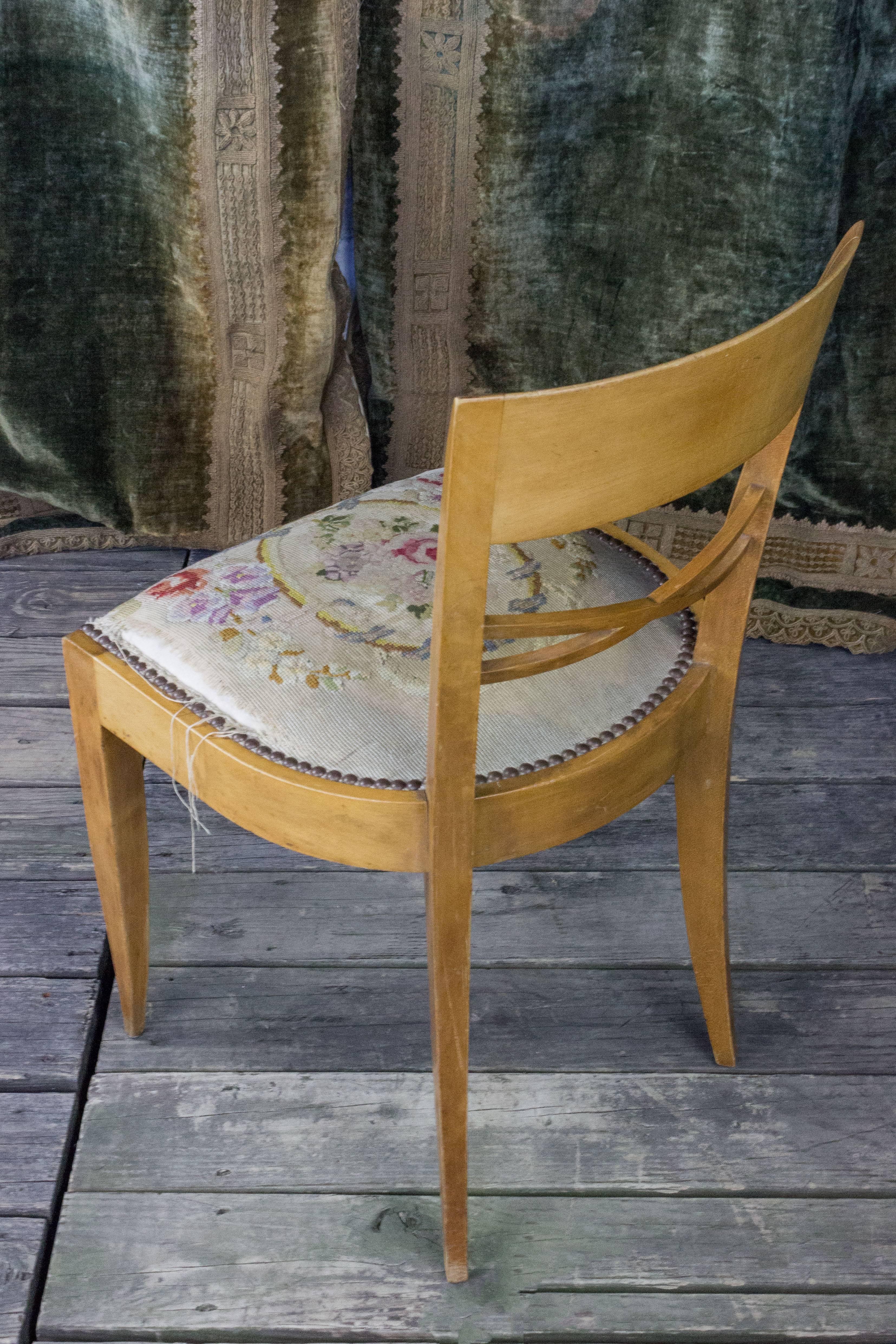 Pair of French Side Chairs with Embroidered Seats For Sale 3