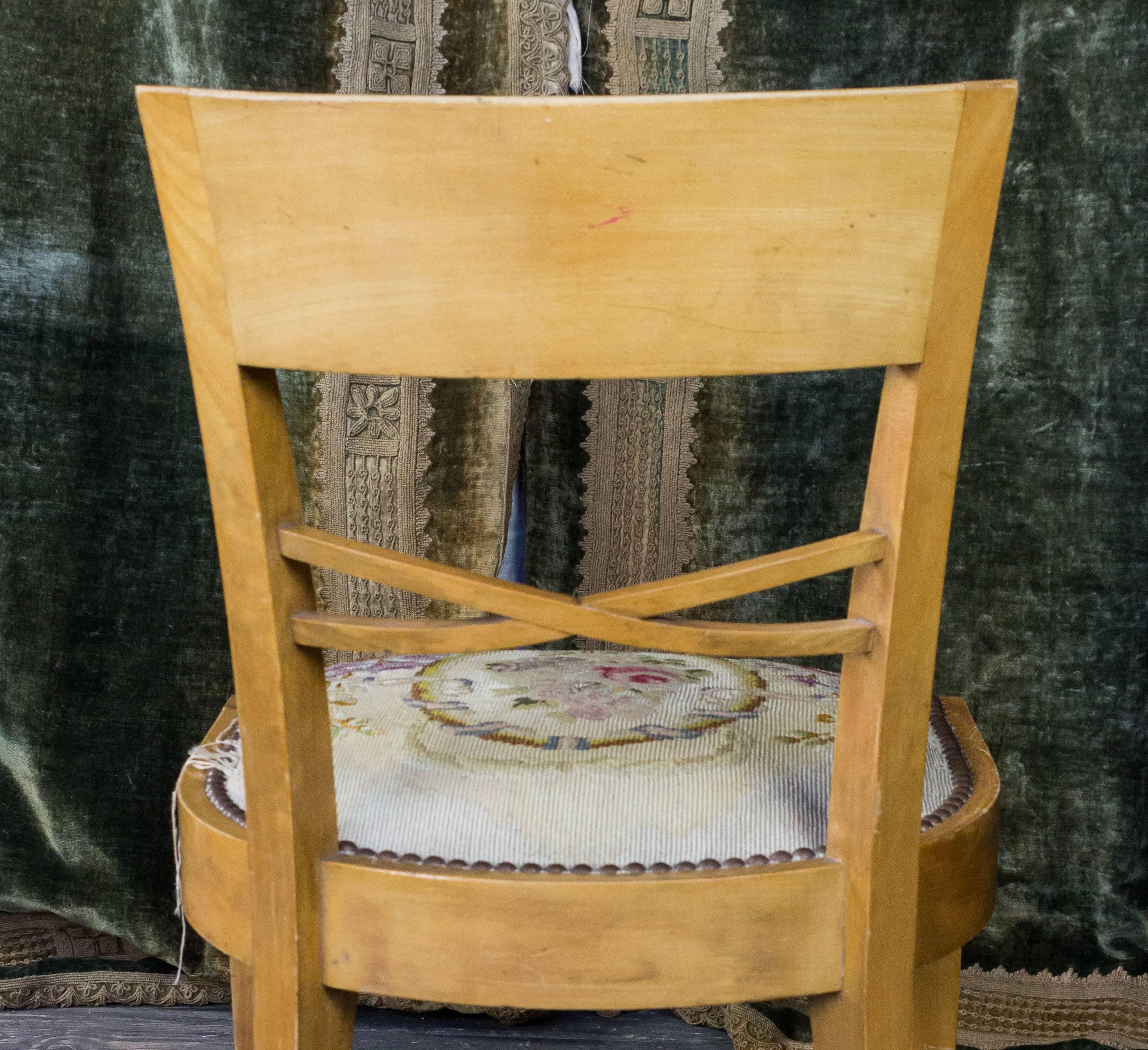 Pair of French Side Chairs with Embroidered Seats For Sale 4