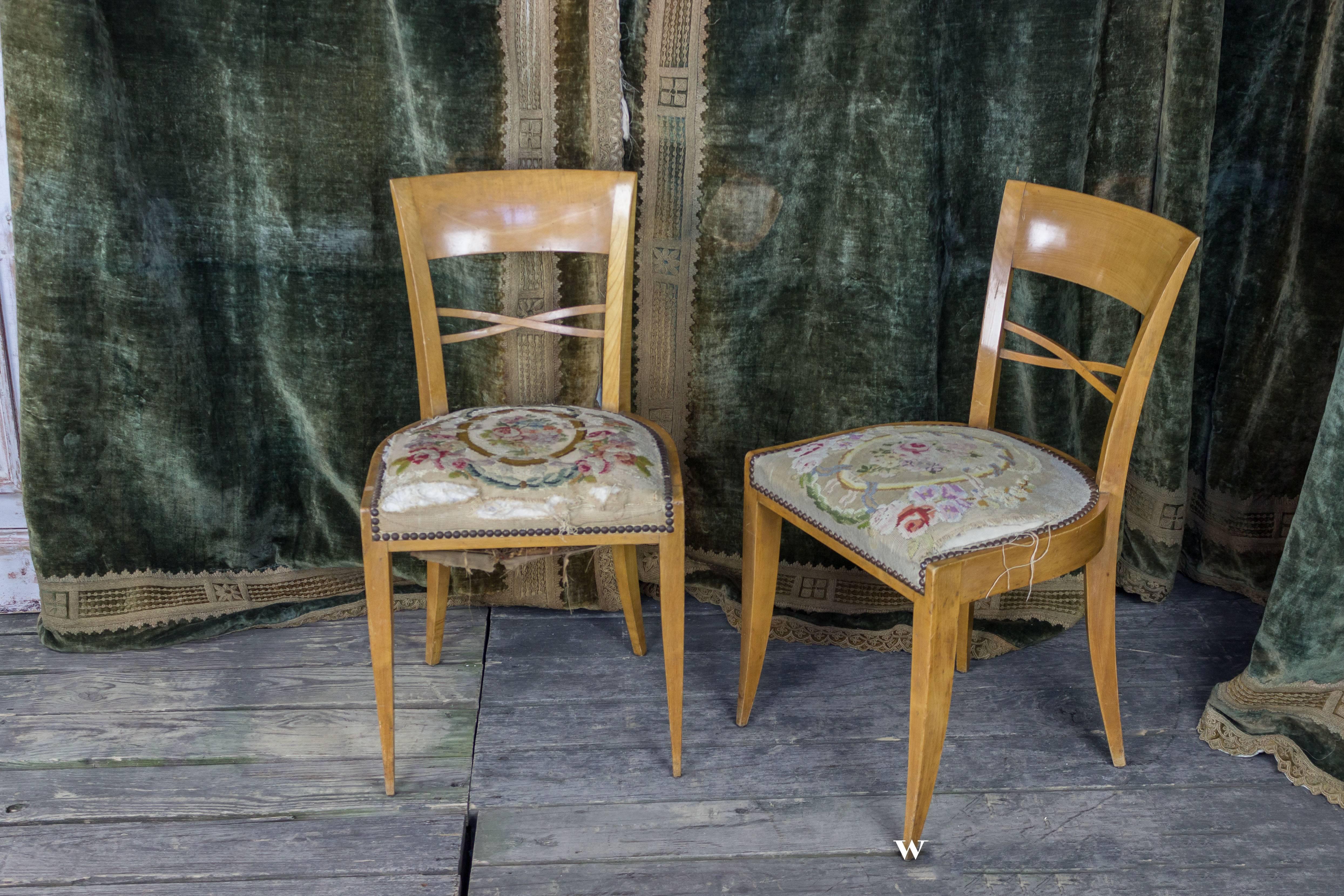 Pair of French Side Chairs with Embroidered Seats For Sale 5