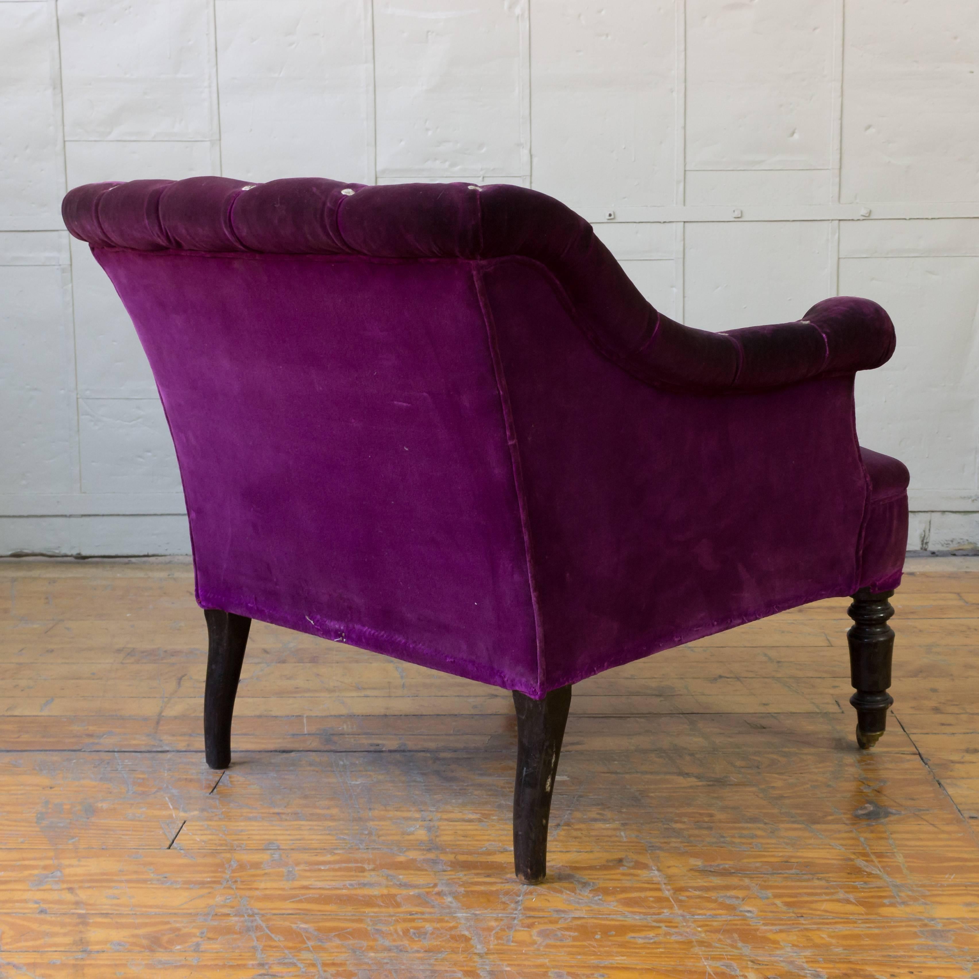 purple velvet armchair