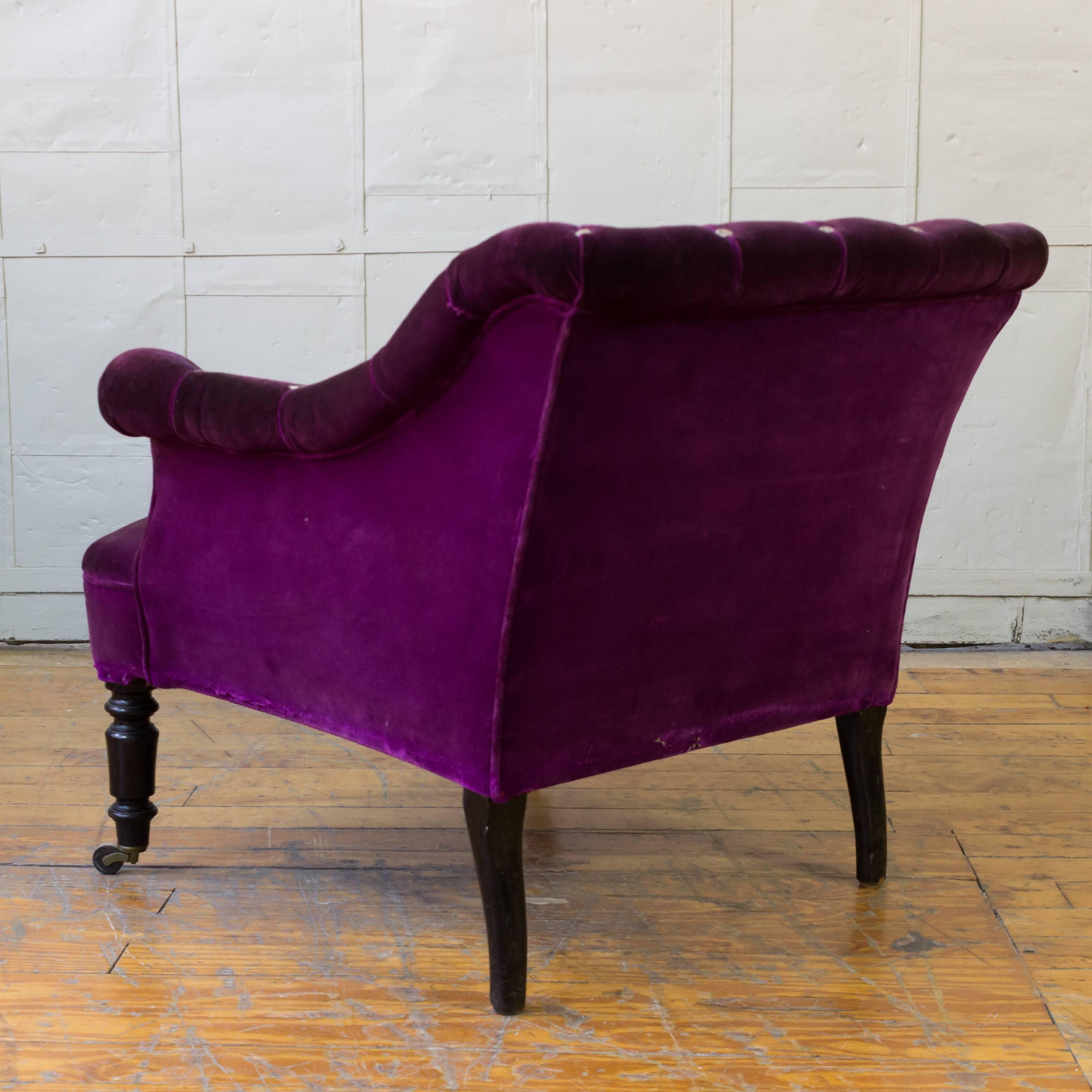 purple velvet armchair