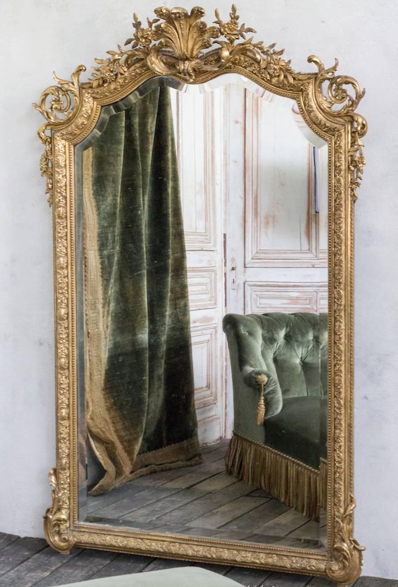 Ornate 19th Century French Gilt Framed Beveled Mirror For Sale 2