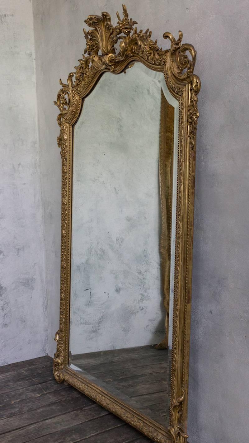 Ornate 19th Century French Gilt Framed Beveled Mirror For Sale 1