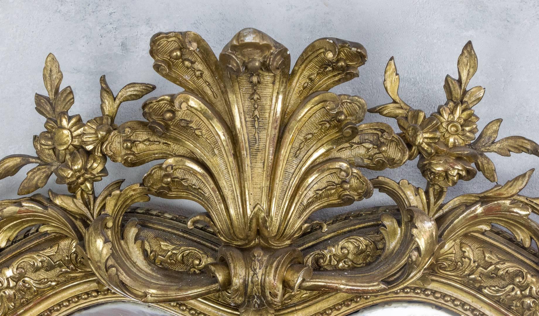 Ornate 19th Century French Gilt Framed Beveled Mirror For Sale 3