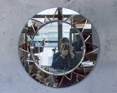 Unusual Art Deco Style Mirror with Rose Mirror Sunburst Design