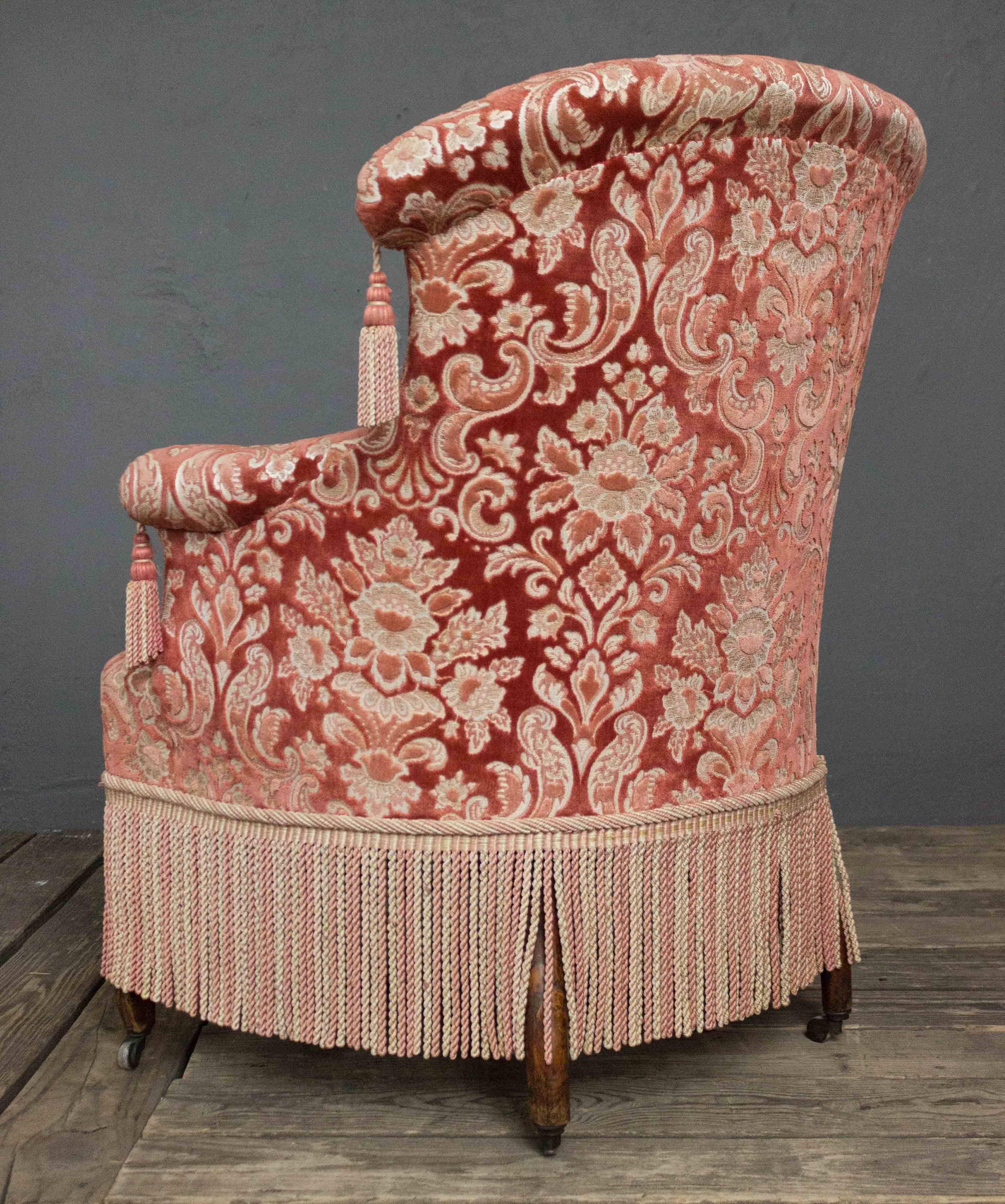 19th Century French Pair of Napoleon III Armchairs with Fringe and Tassels 2