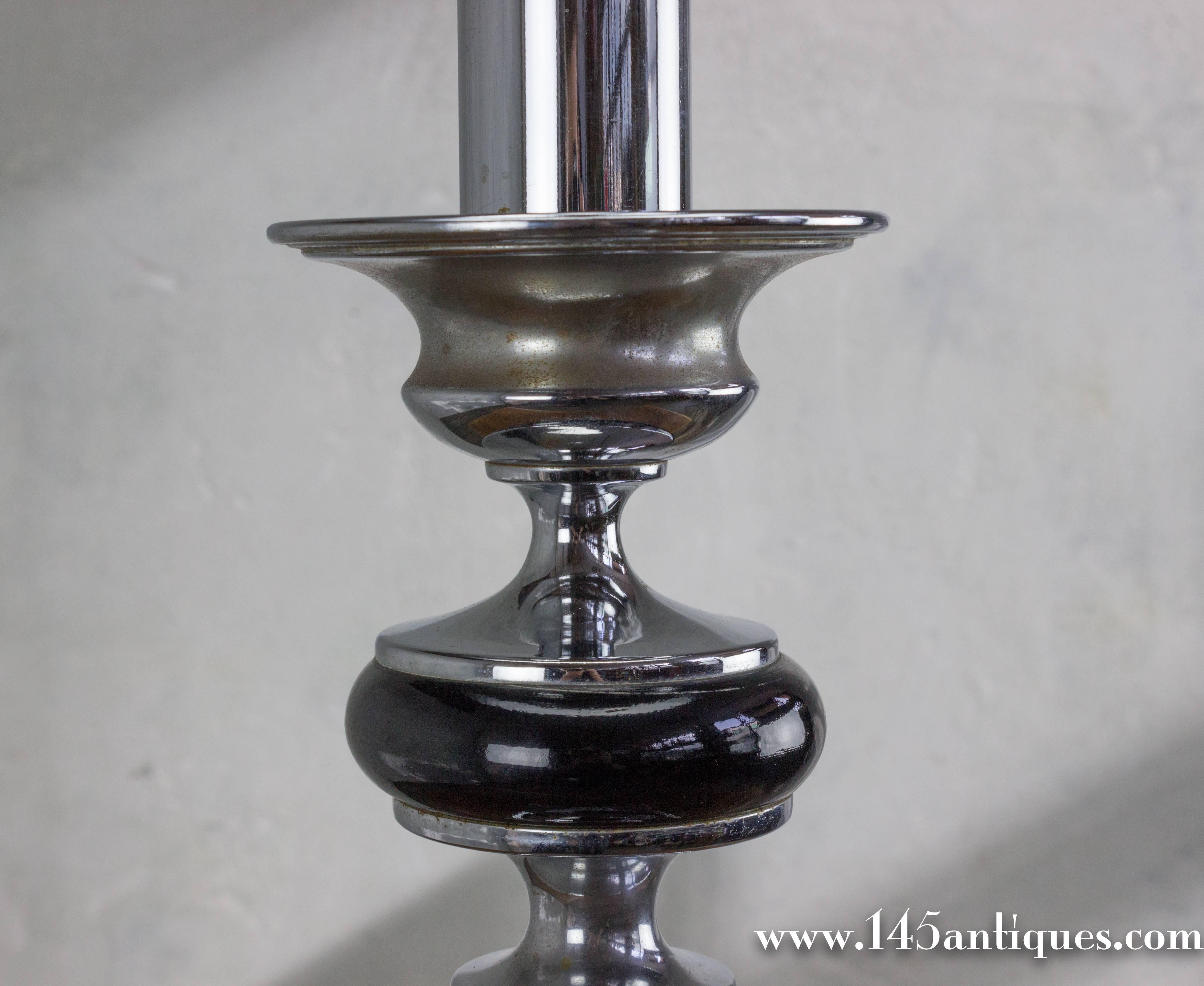 French 1960s Ebonized Wood and Nickel Plated Metal Lamp 1