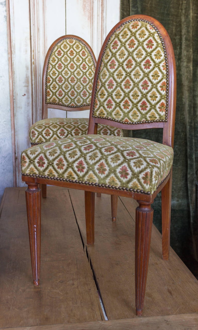 Pair of French Art Deco Side Chairs with Fluted Legs For