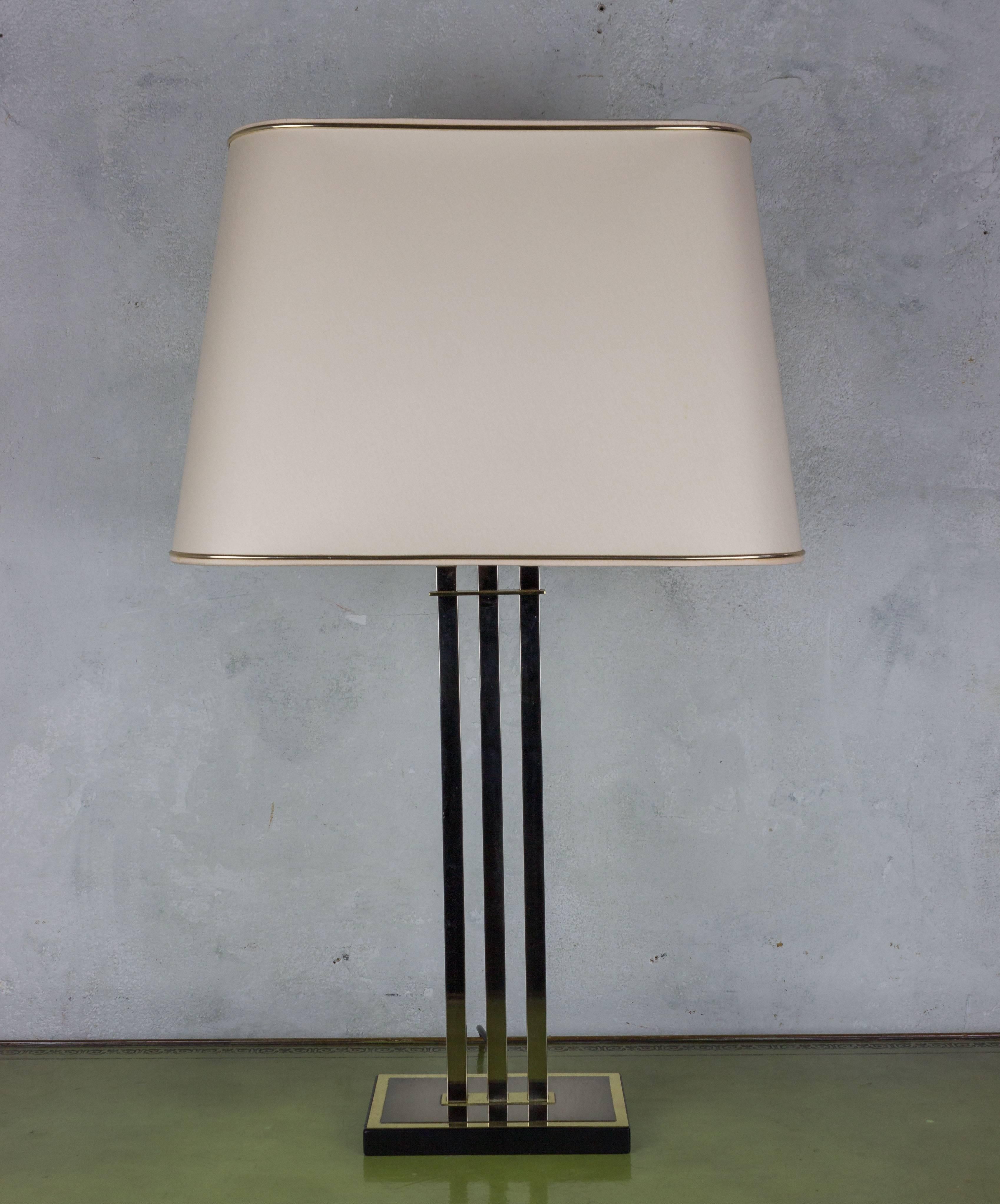French Modernist Three-Column Brass and Wood Table Lamp 1