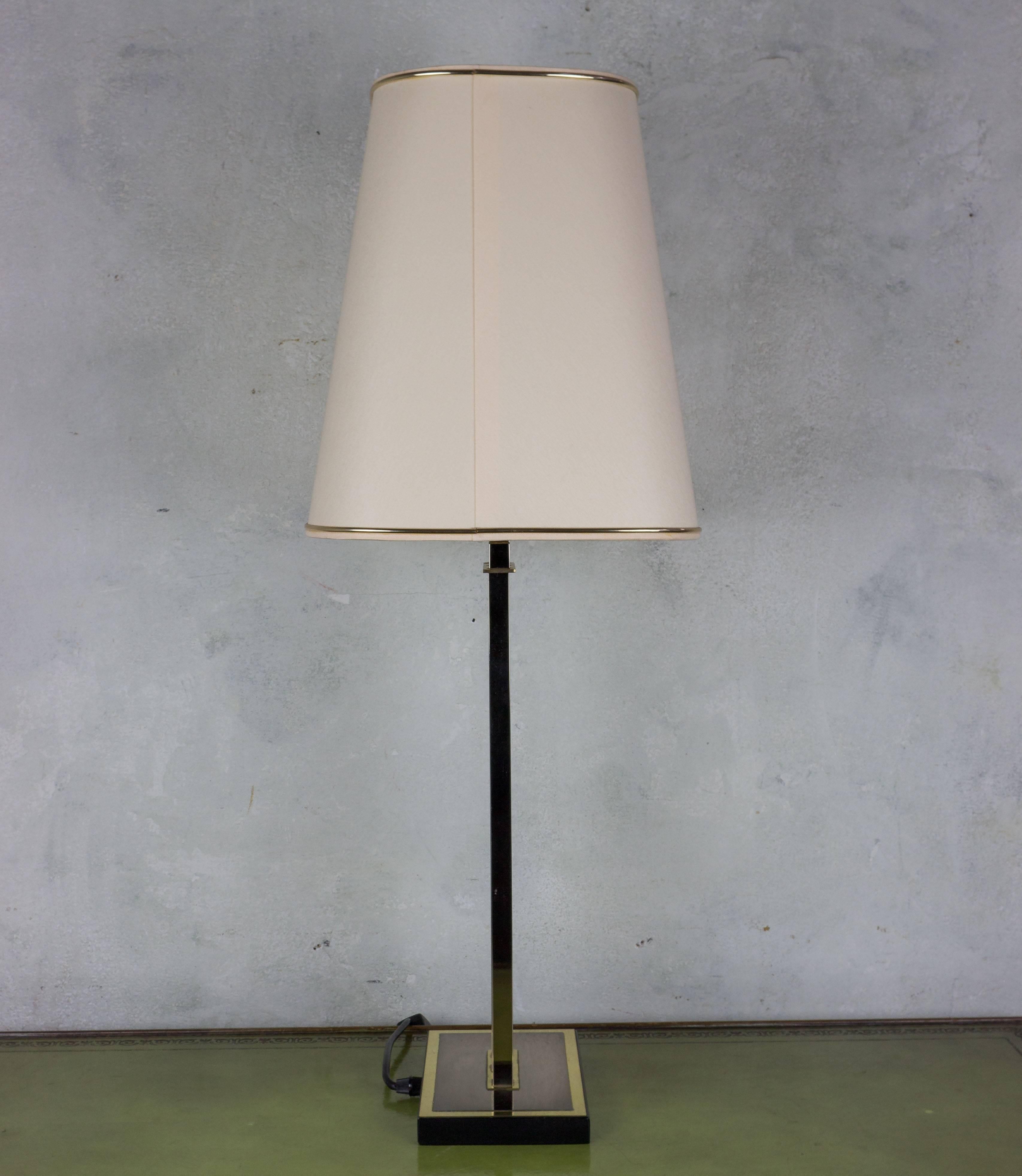 French Modernist Three-Column Brass and Wood Table Lamp 3