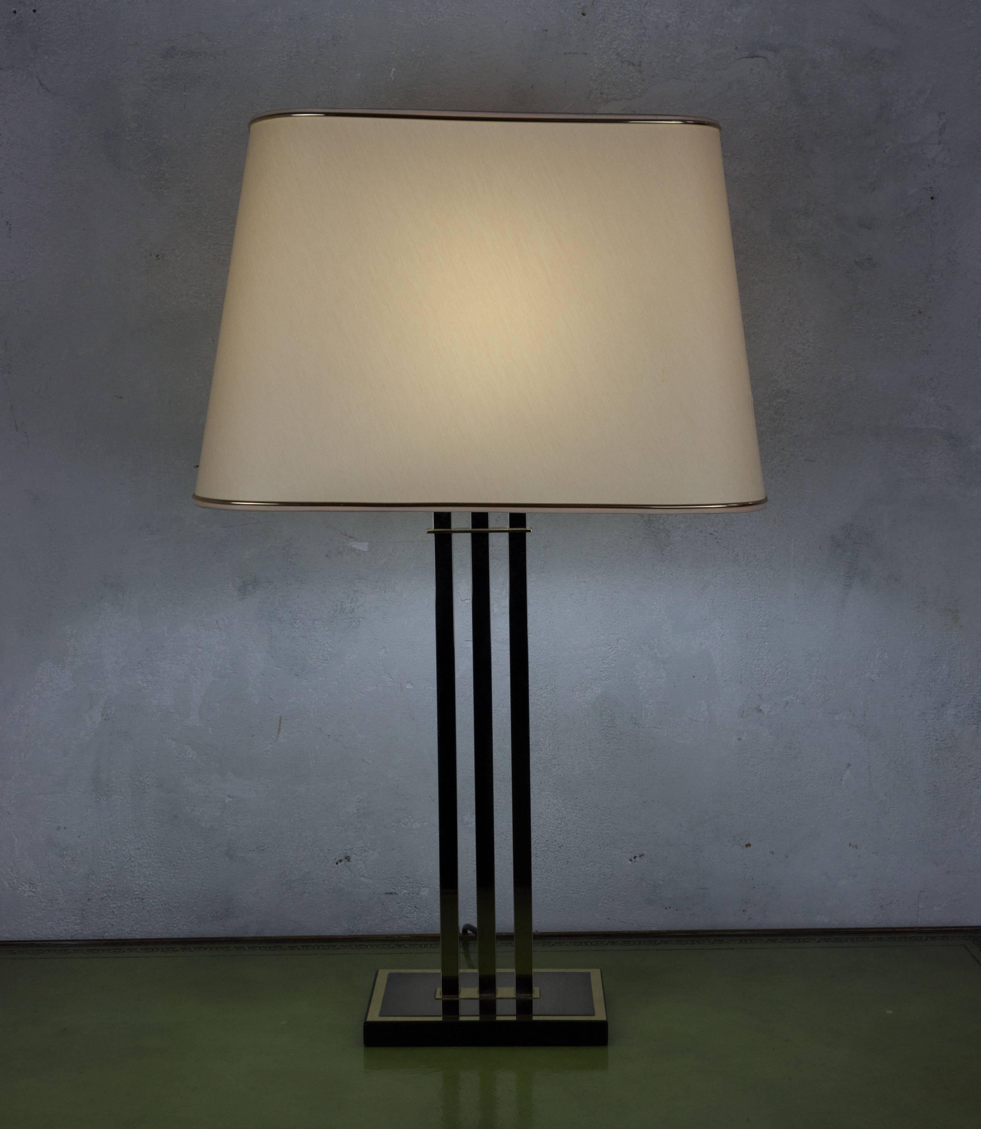 French Modernist Three-Column Brass and Wood Table Lamp 4