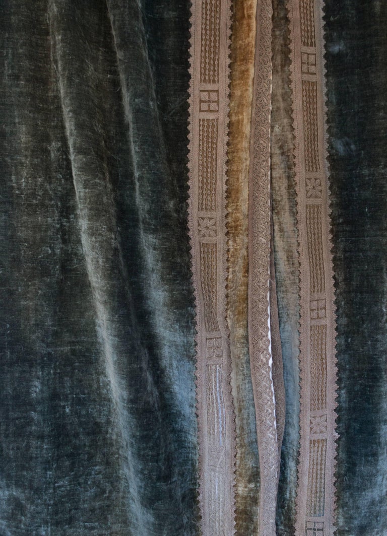 Set Of Three Pairs Of Antique Green Velvet Drapes For Sale At 1stdibs