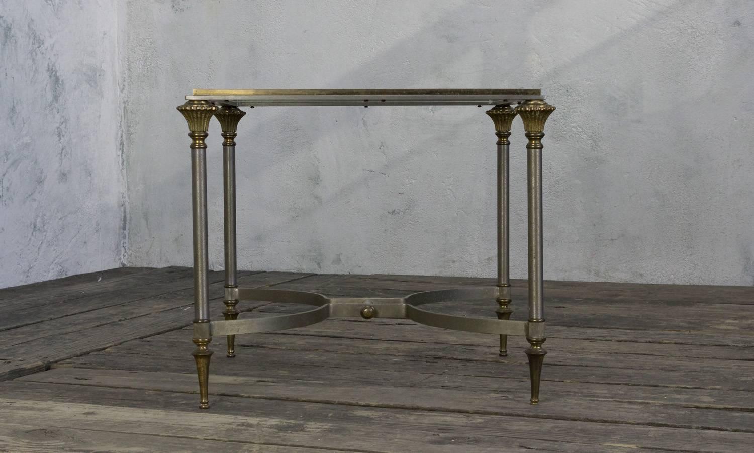 Mid-20th Century Small Italian Steel and Glass End Table For Sale