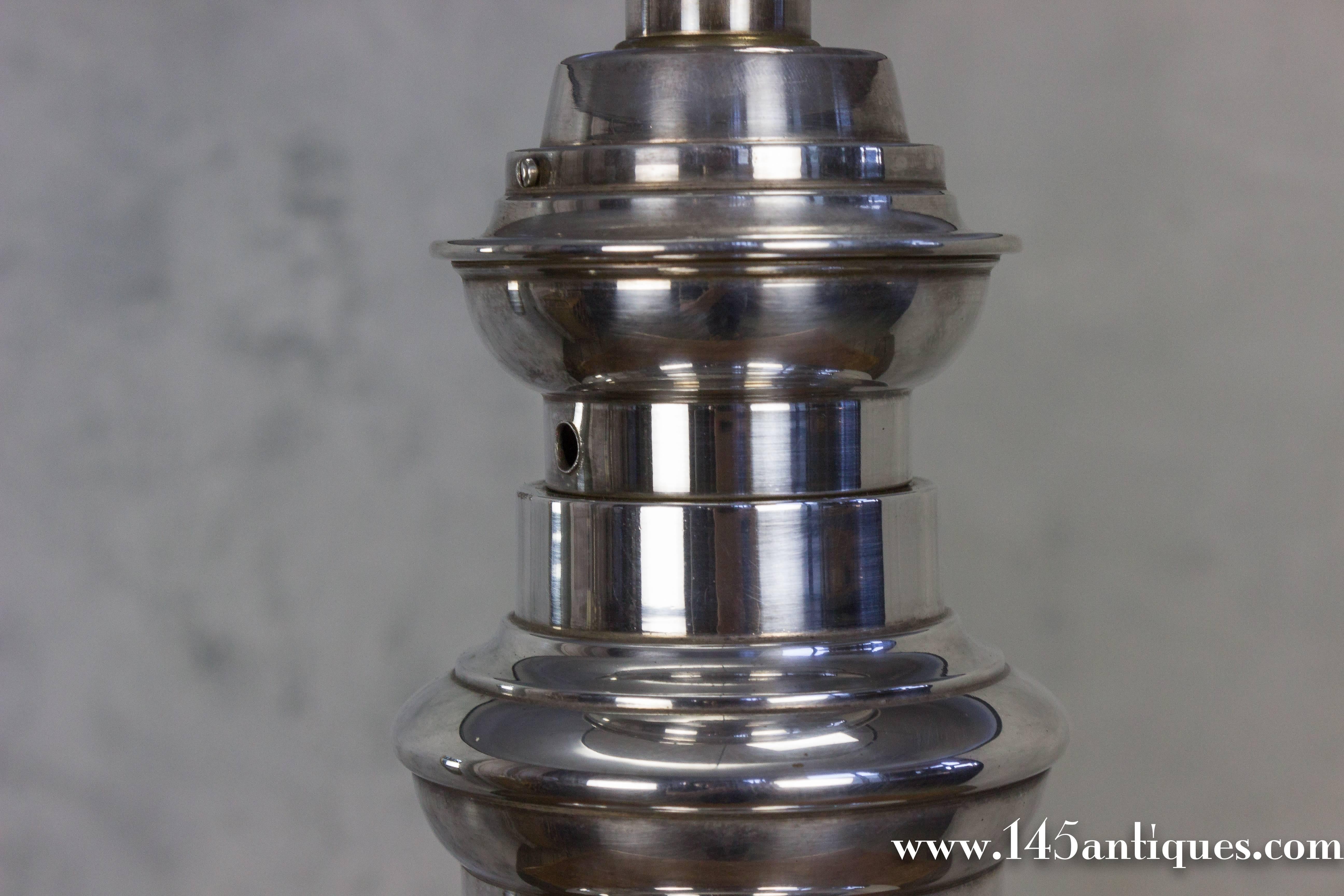 Tall French 1940s Nickel-Plated Table Lamp 2