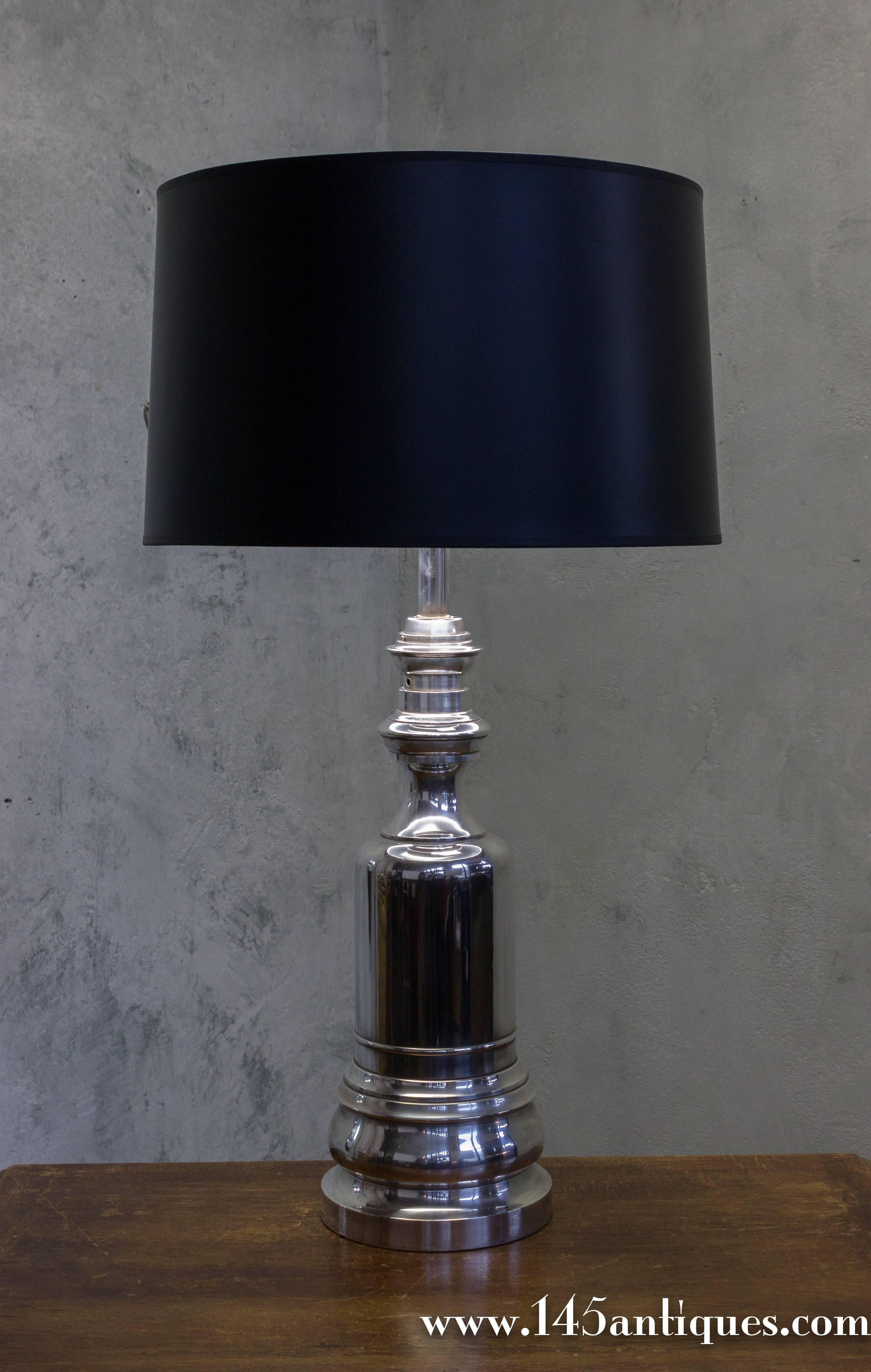 Tall French 1940s Nickel-Plated Table Lamp 3