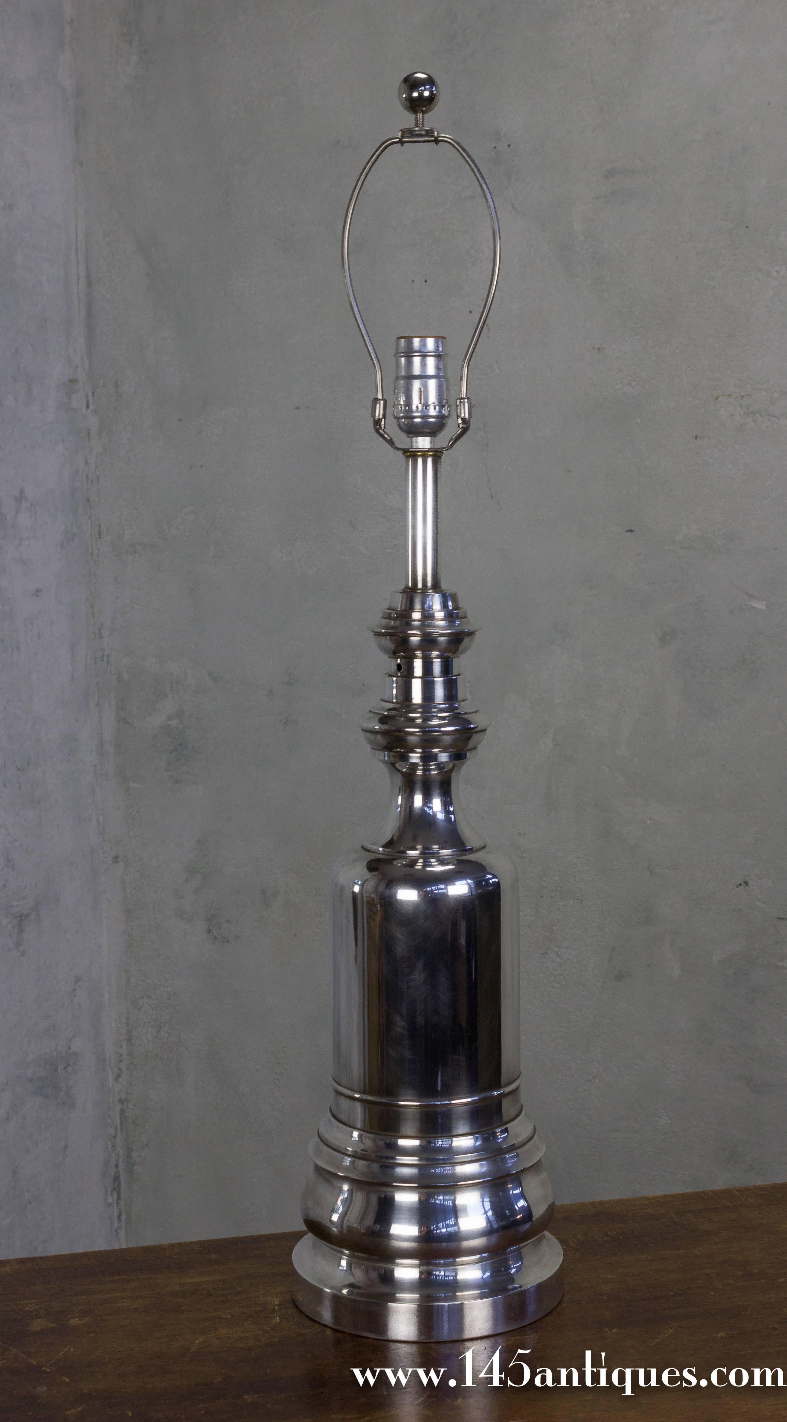Tall French 1940s Nickel-Plated Table Lamp In Good Condition In Buchanan, NY