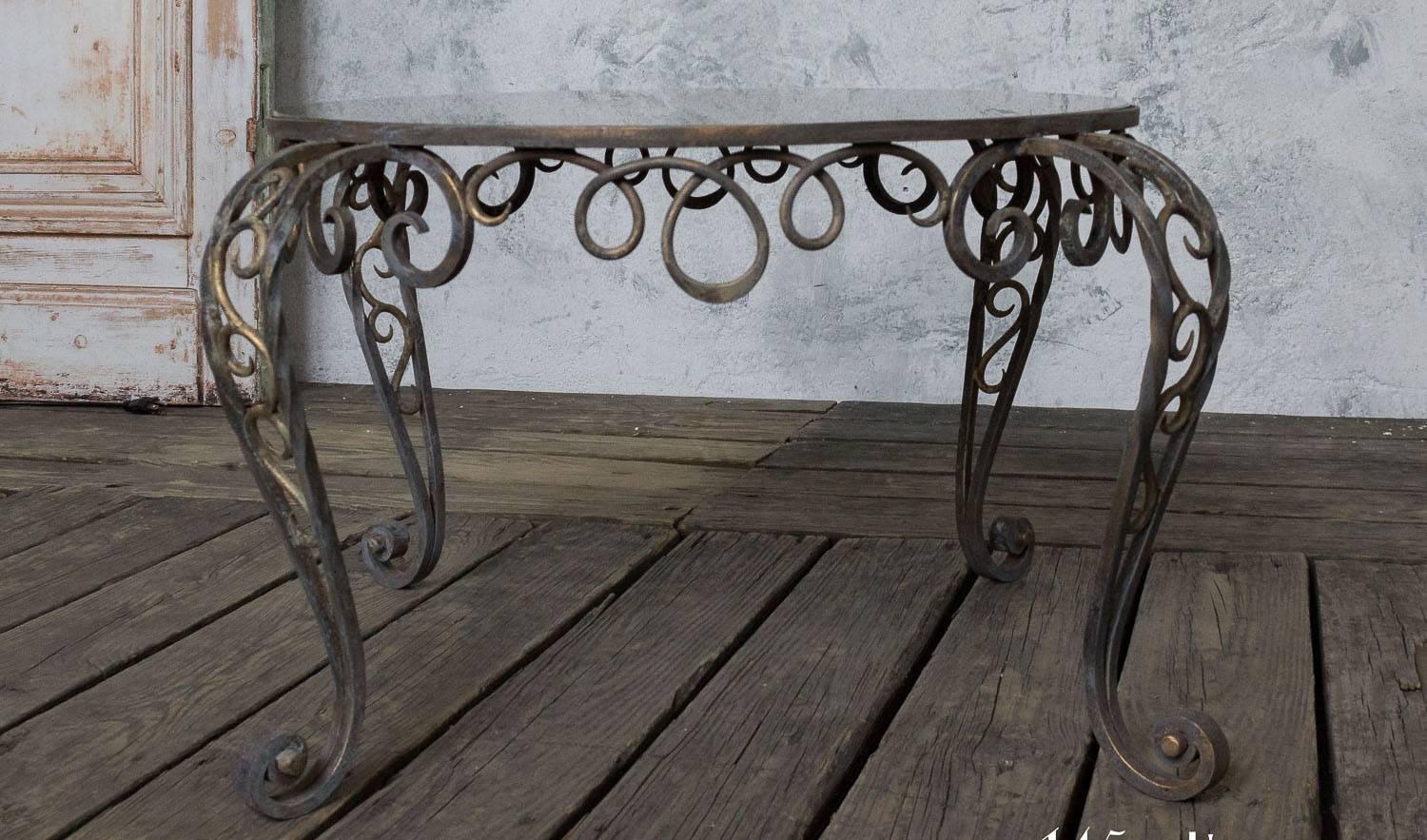 French Painted Iron Coffee Table with Reverse Painted Glass