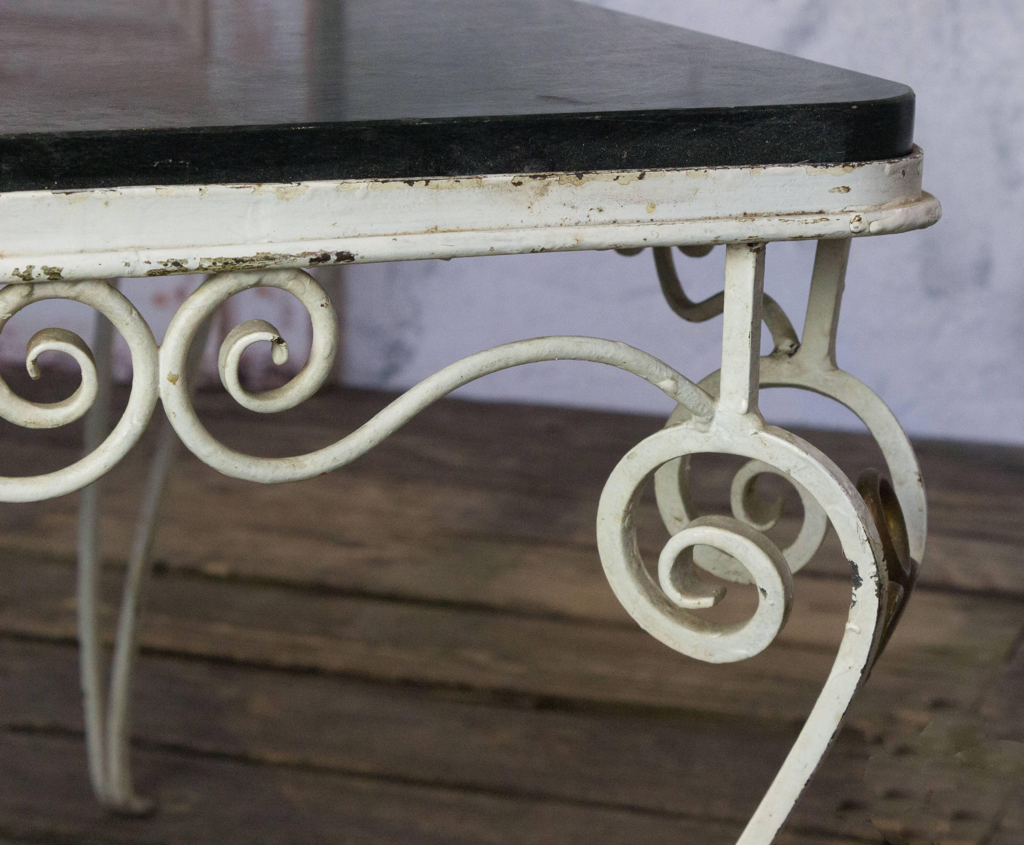Mid-20th Century French 1950s Wrought Iron Coffee Table with Black Marble