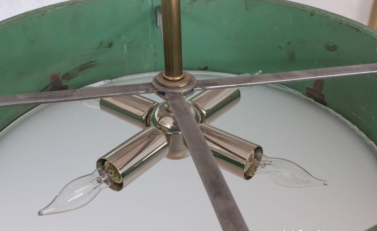 French 1950's Green Patinated Suspended Ceiling Fixture In Good Condition In Buchanan, NY