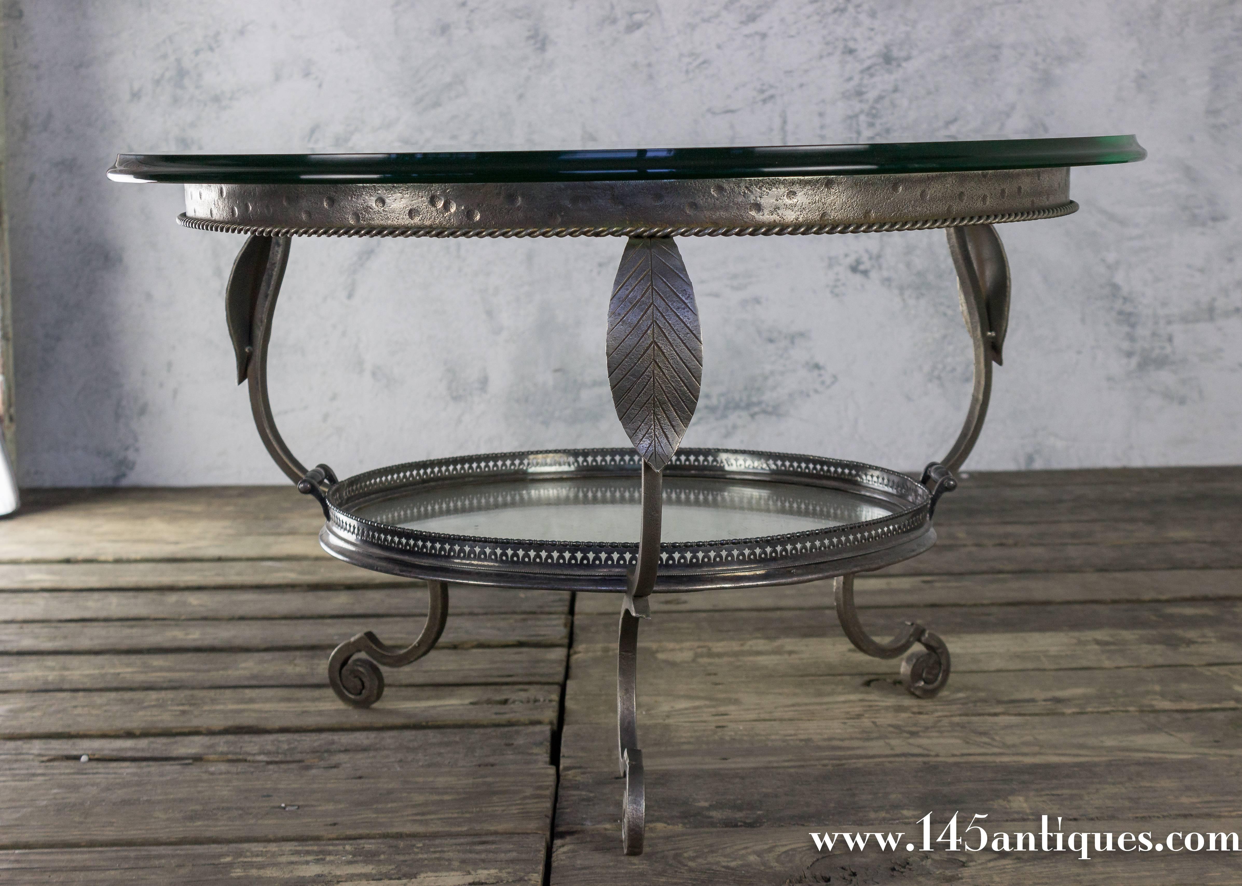 Vintage French 1940's Glass Coffee Table with Serving Tray In Excellent Condition For Sale In Buchanan, NY