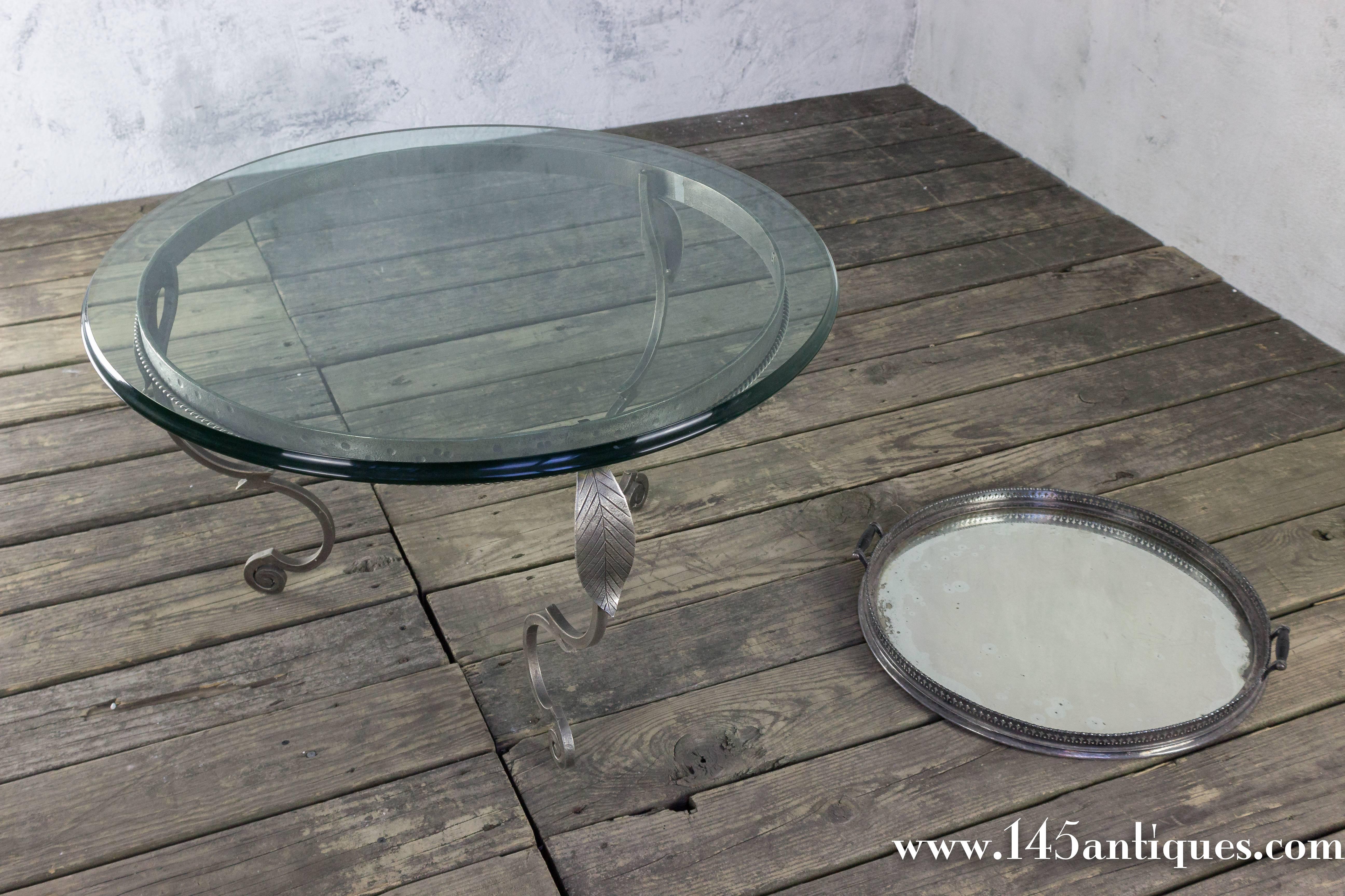 Vintage French 1940's Glass Coffee Table with Serving Tray For Sale 6