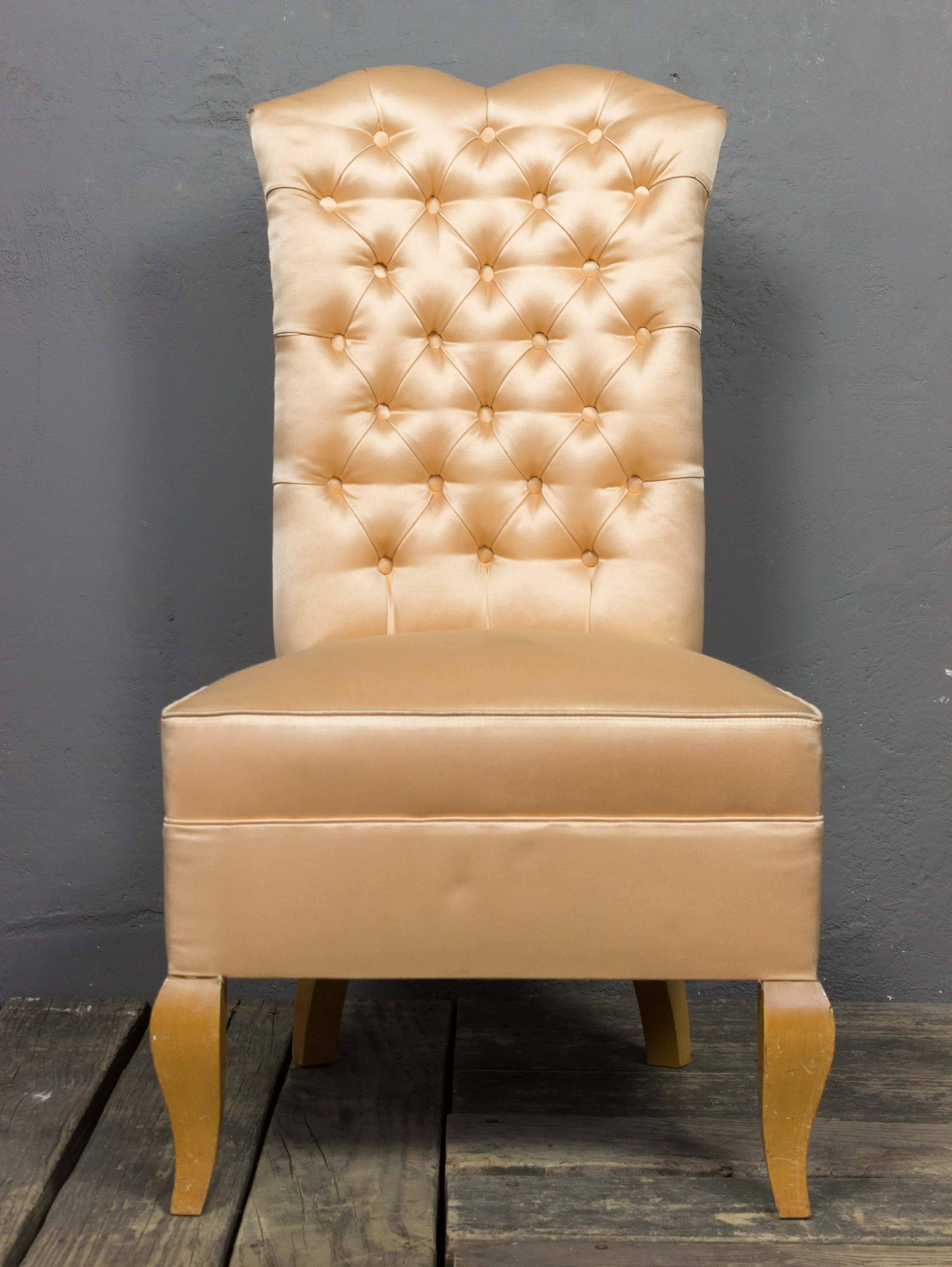Mid-20th Century 1940s French Tufted Back Slipper Chair For Sale