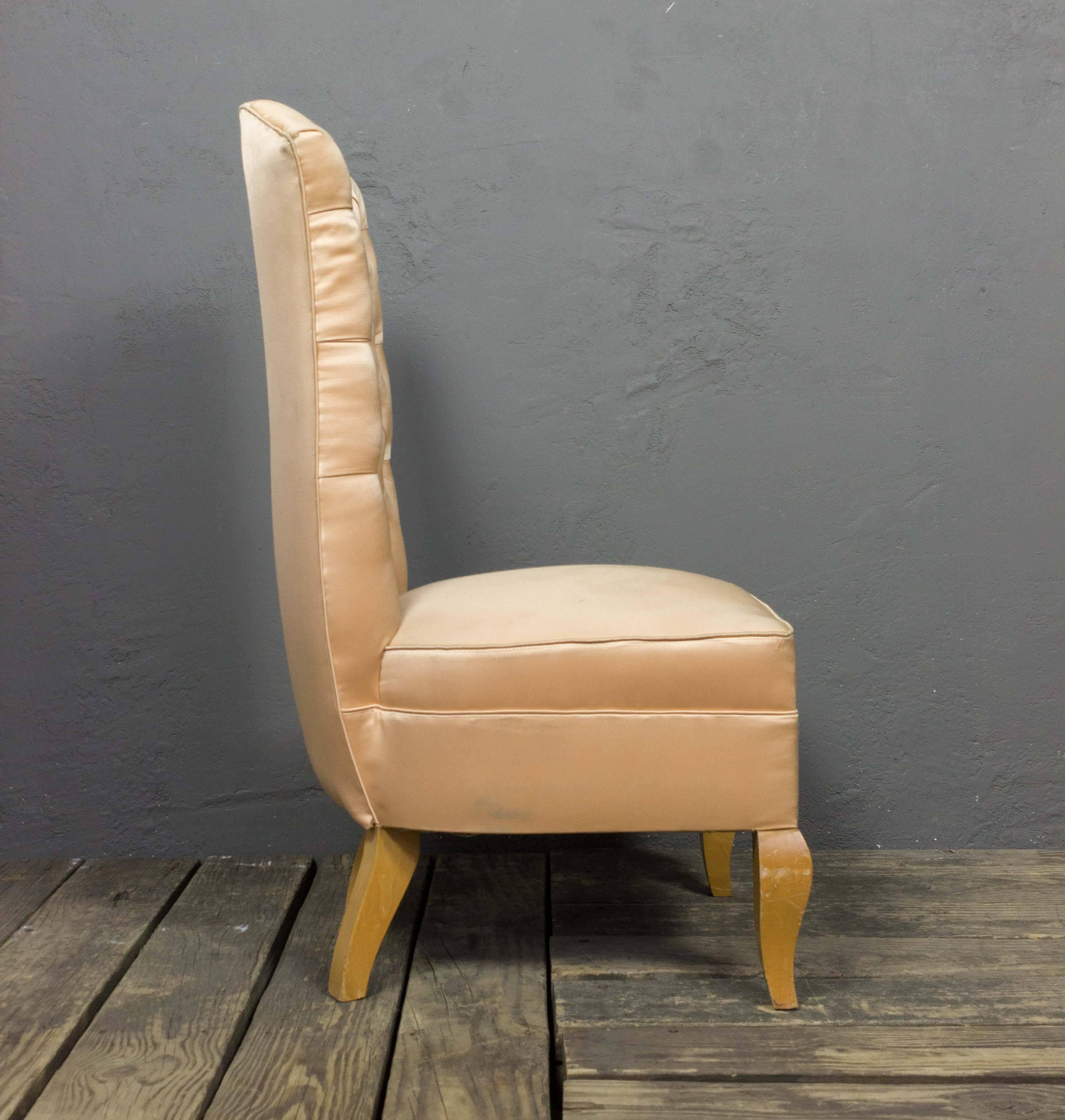 Art Deco 1940s French Tufted Back Slipper Chair For Sale