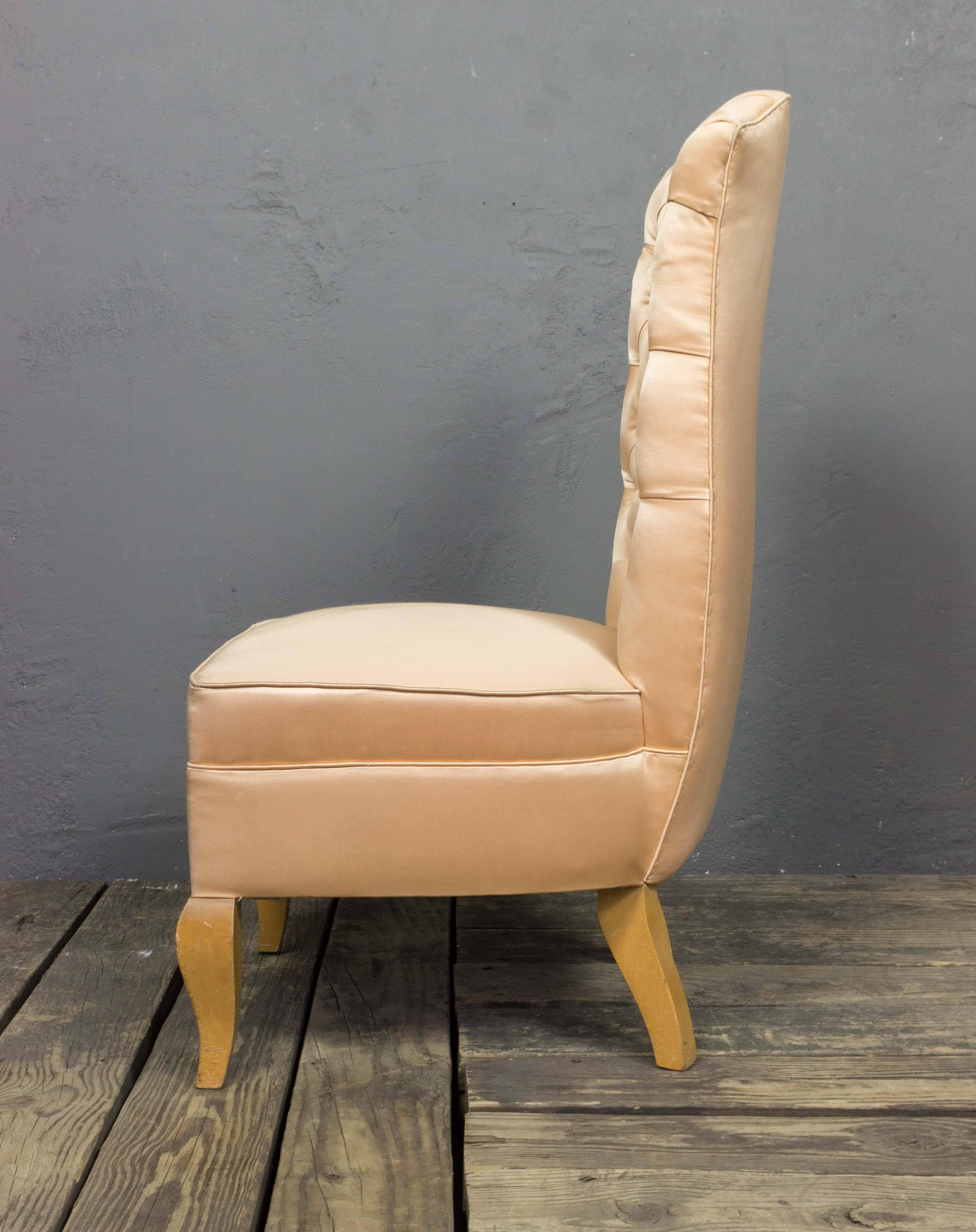 Upholstery 1940s French Tufted Back Slipper Chair For Sale
