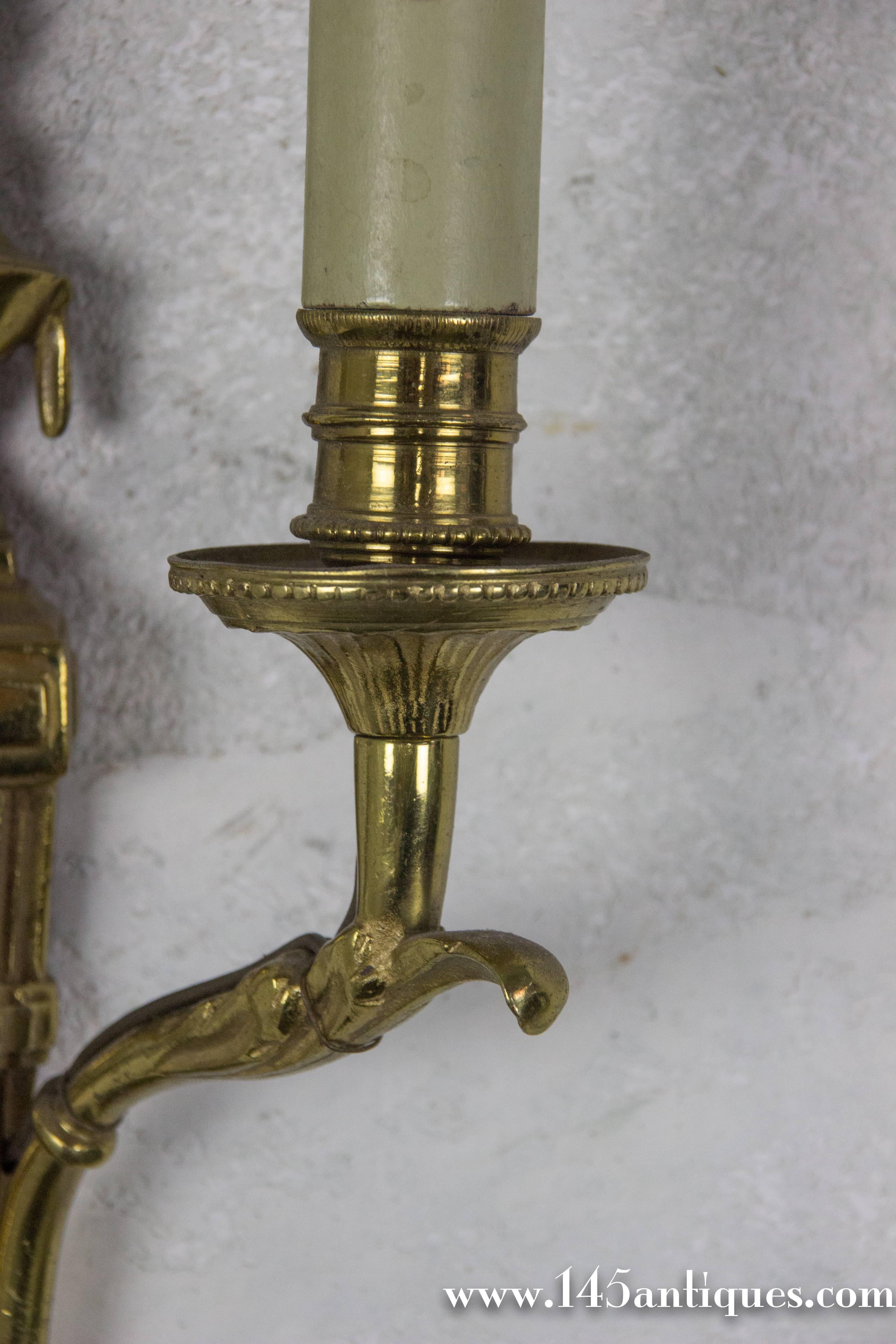 Pair of French 1940s Gilt Bronze Sconces For Sale 2