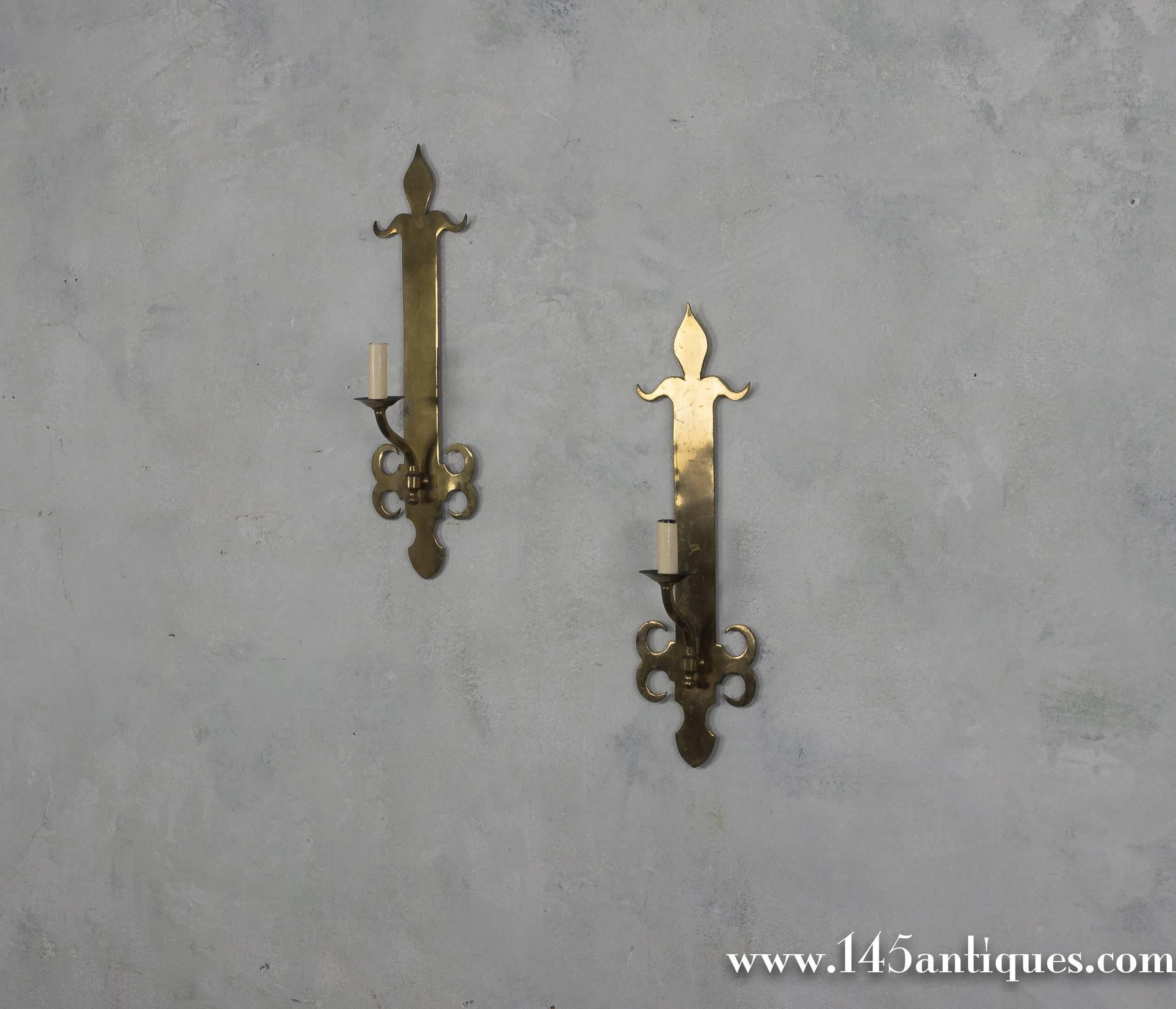 Pair of French 1950s Brass Sconces In Fair Condition For Sale In Buchanan, NY