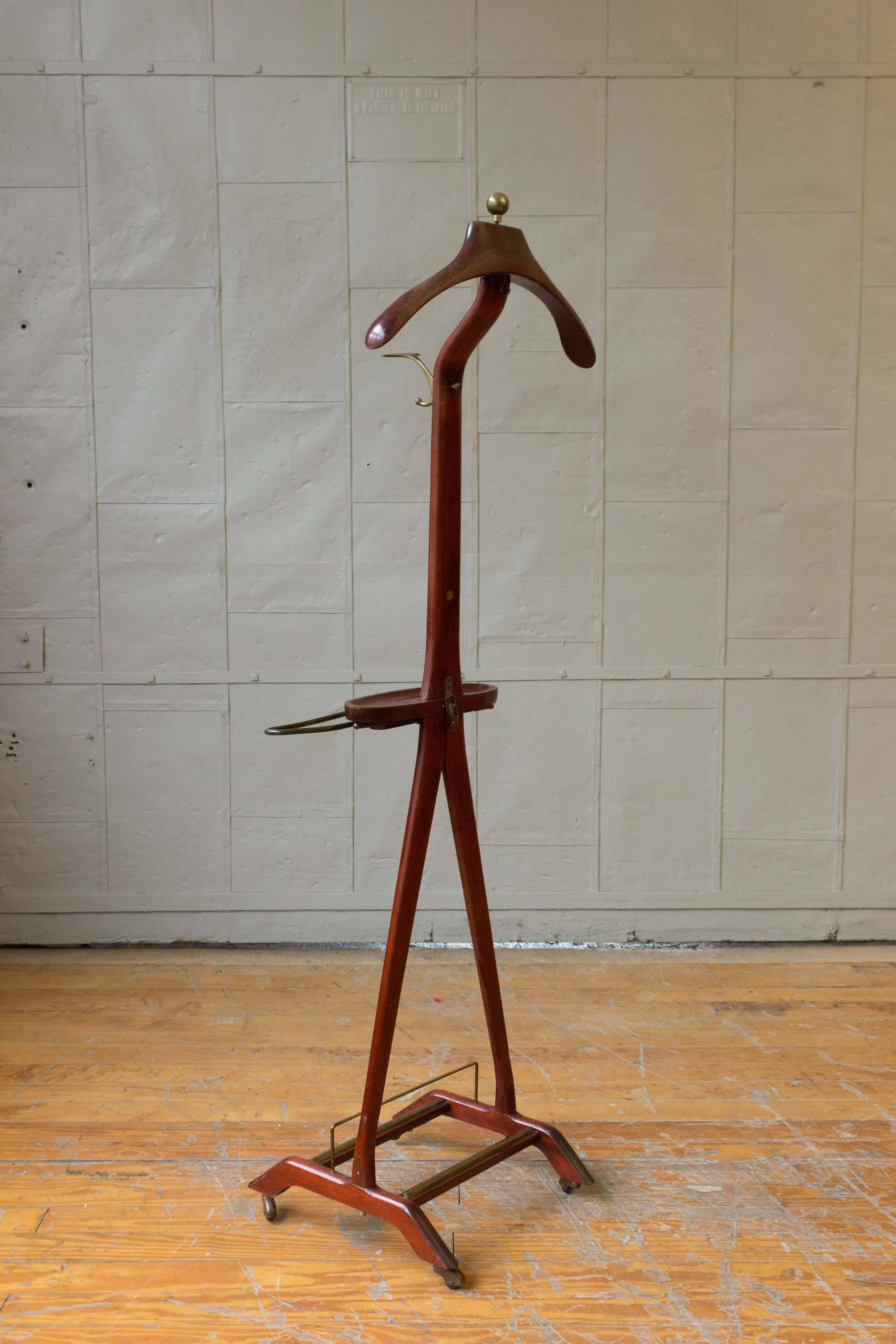 Late 20th Century Italian Mahogany Valet with Brass Hardware For Sale