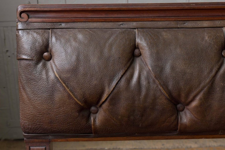 French Mahogany Bench with Velvet Seat and Leather Back For Sale at 1stdibs