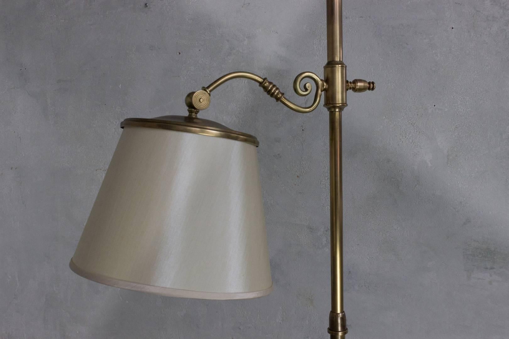 French, 1940s Brass Adjustable Reading Floor Lamp In Excellent Condition In Buchanan, NY