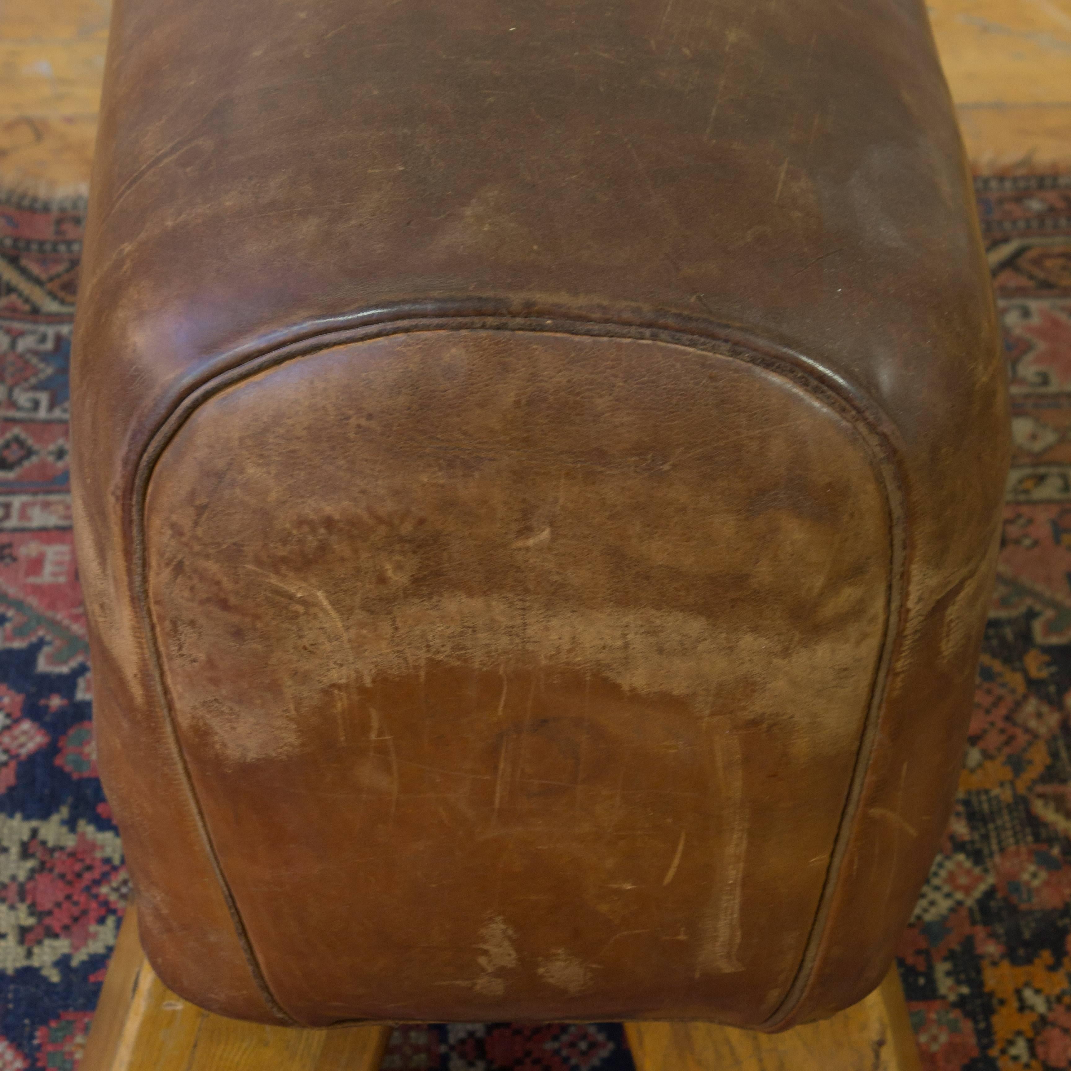 Early 20th Century French Leather Bench Seat For Sale 1