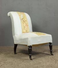 French Scrolled Back Slipper Chair with Embroidery